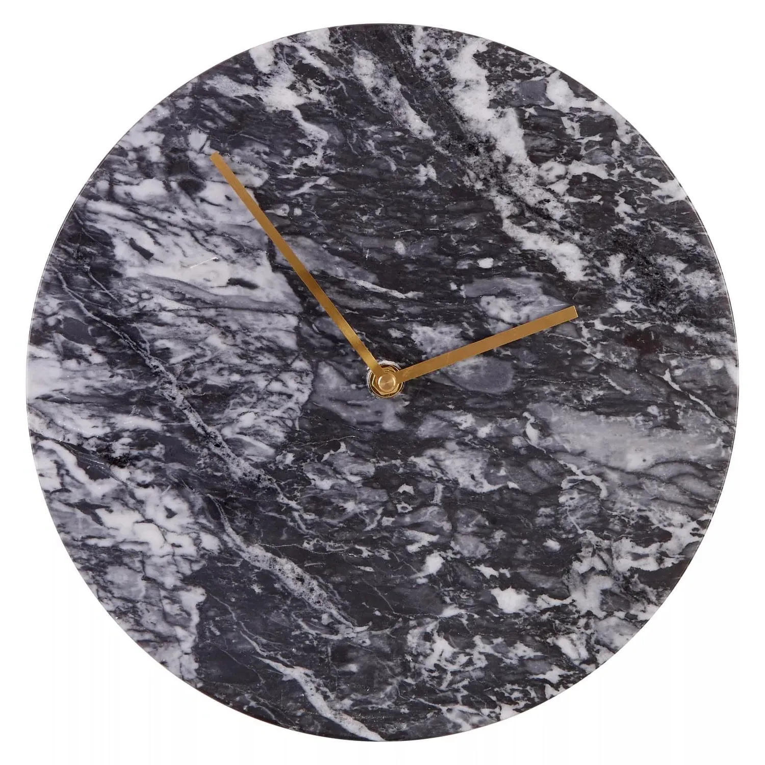 Round Wall Clock - Black, Real Marble
