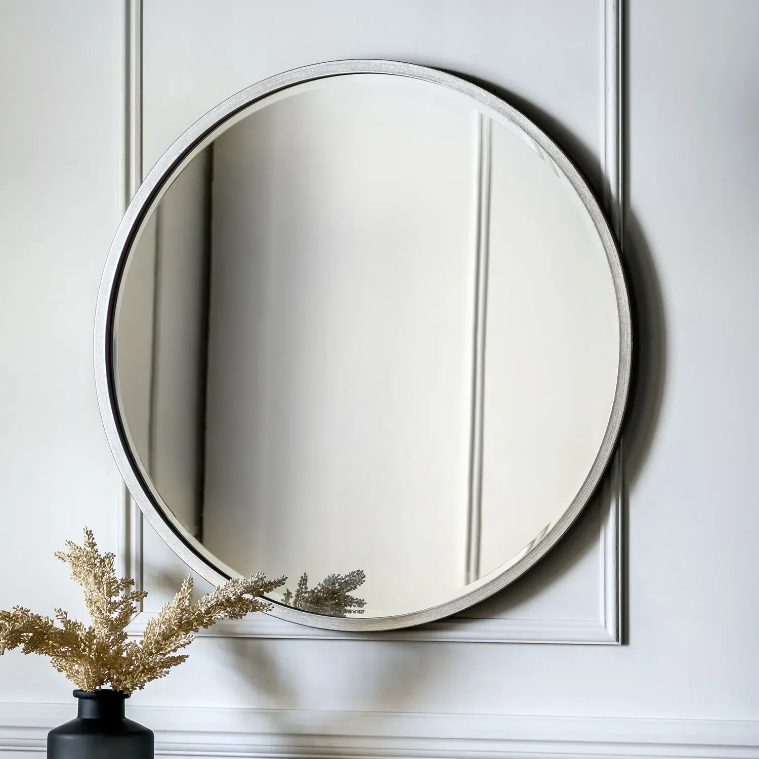 Round Wall Mirror - Antique Silver