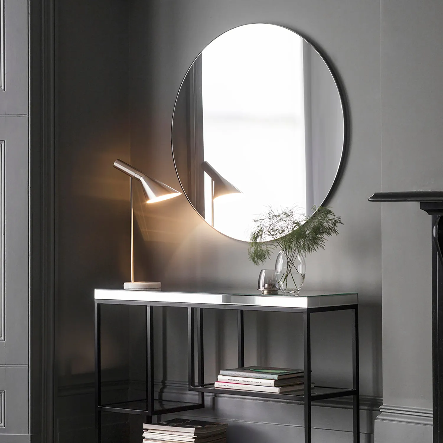 Round Wall Mirror - Black, Metal Frame