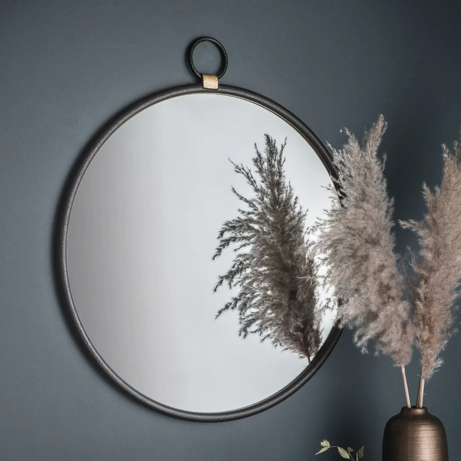 Round Wall Mirror with Loop - Black, Metal