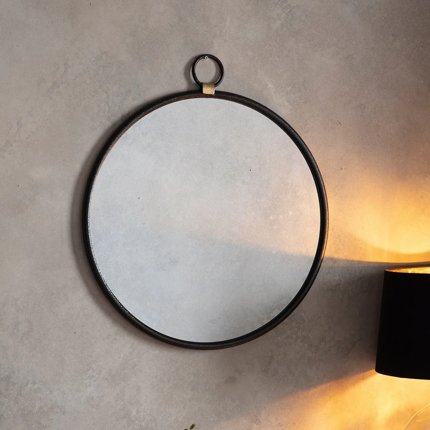 Round Wall Mirror with Loop - Black, Metal image