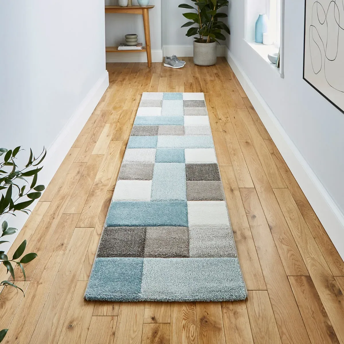 Runner Rug Hand Carved - Blue, Polypropylene