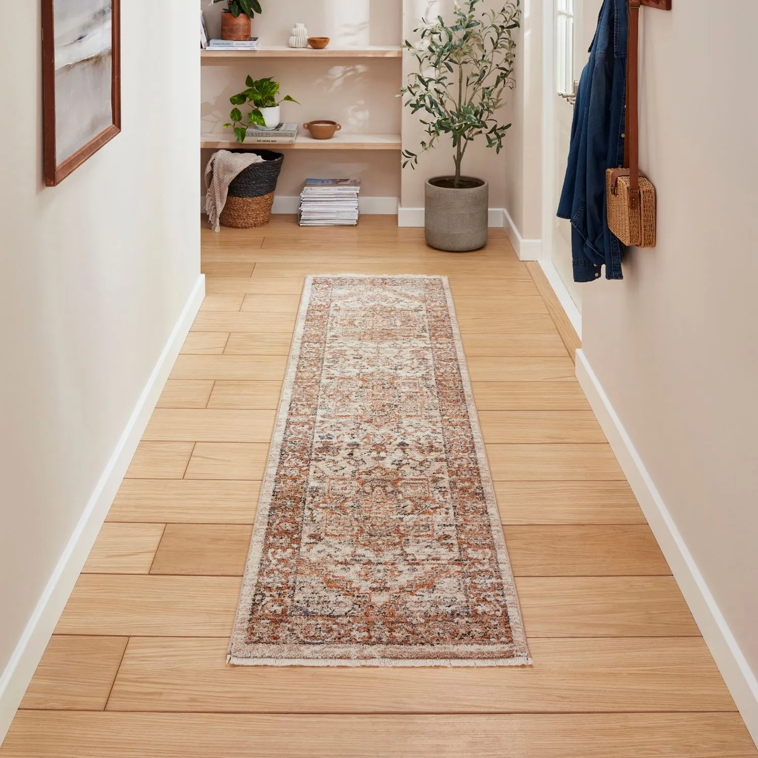 Runner Rug Traditional Design - Orange, Polypropylene
