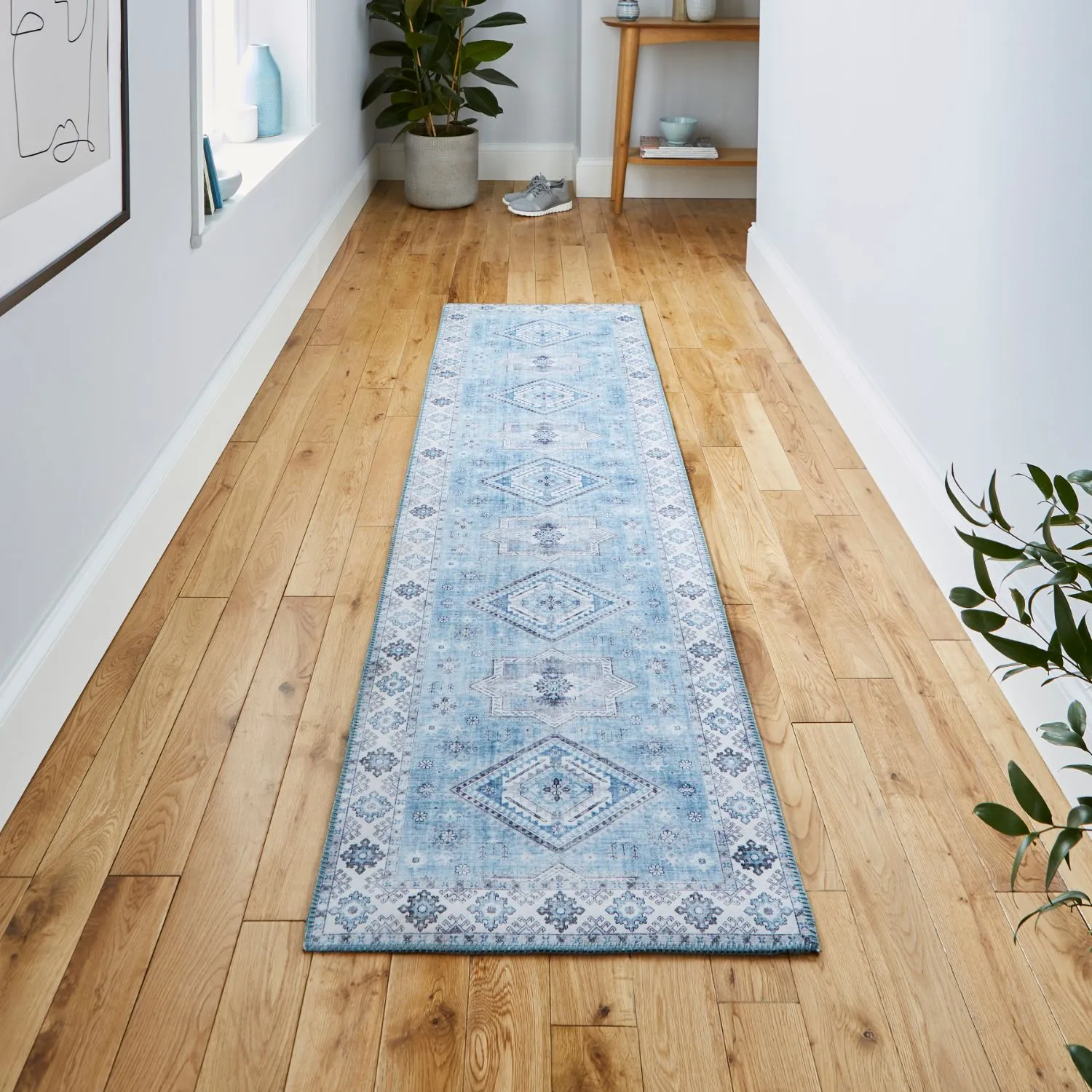 Runner Rug with Flat Weave - Blue, Chenille