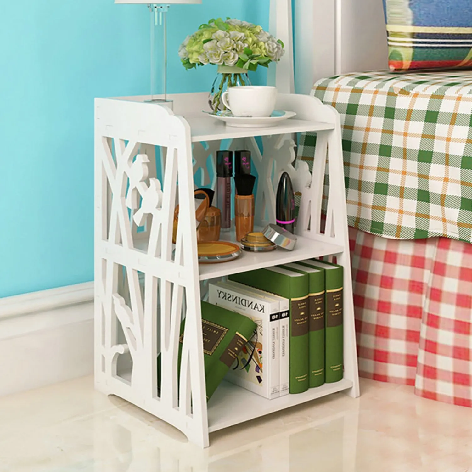Rustic Bird Cutout Bedside Table - White product