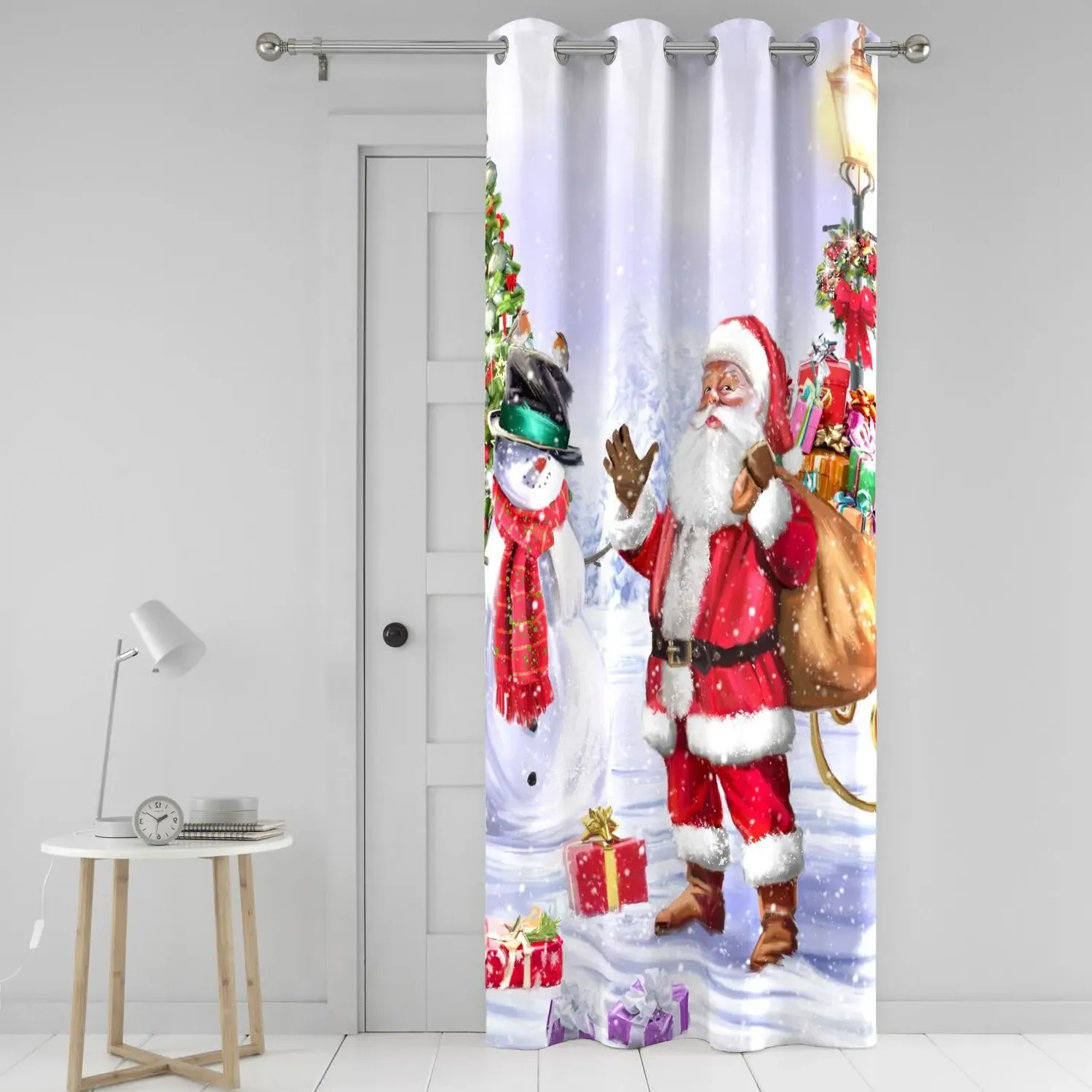 Santa & Snowy Eyelet Single Panel Door Curtain - Multi by Julian Charles, alternate view