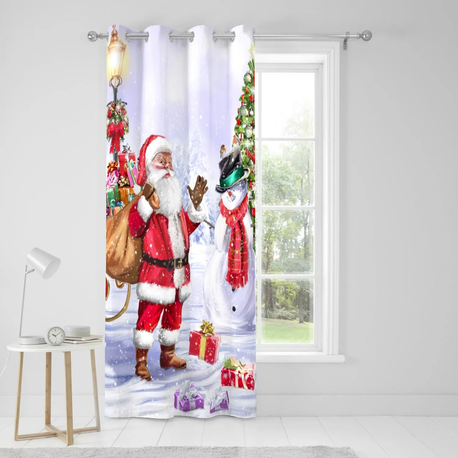 Santa & Snowy Eyelet Single Panel Door Curtain - Multi by Julian Charles