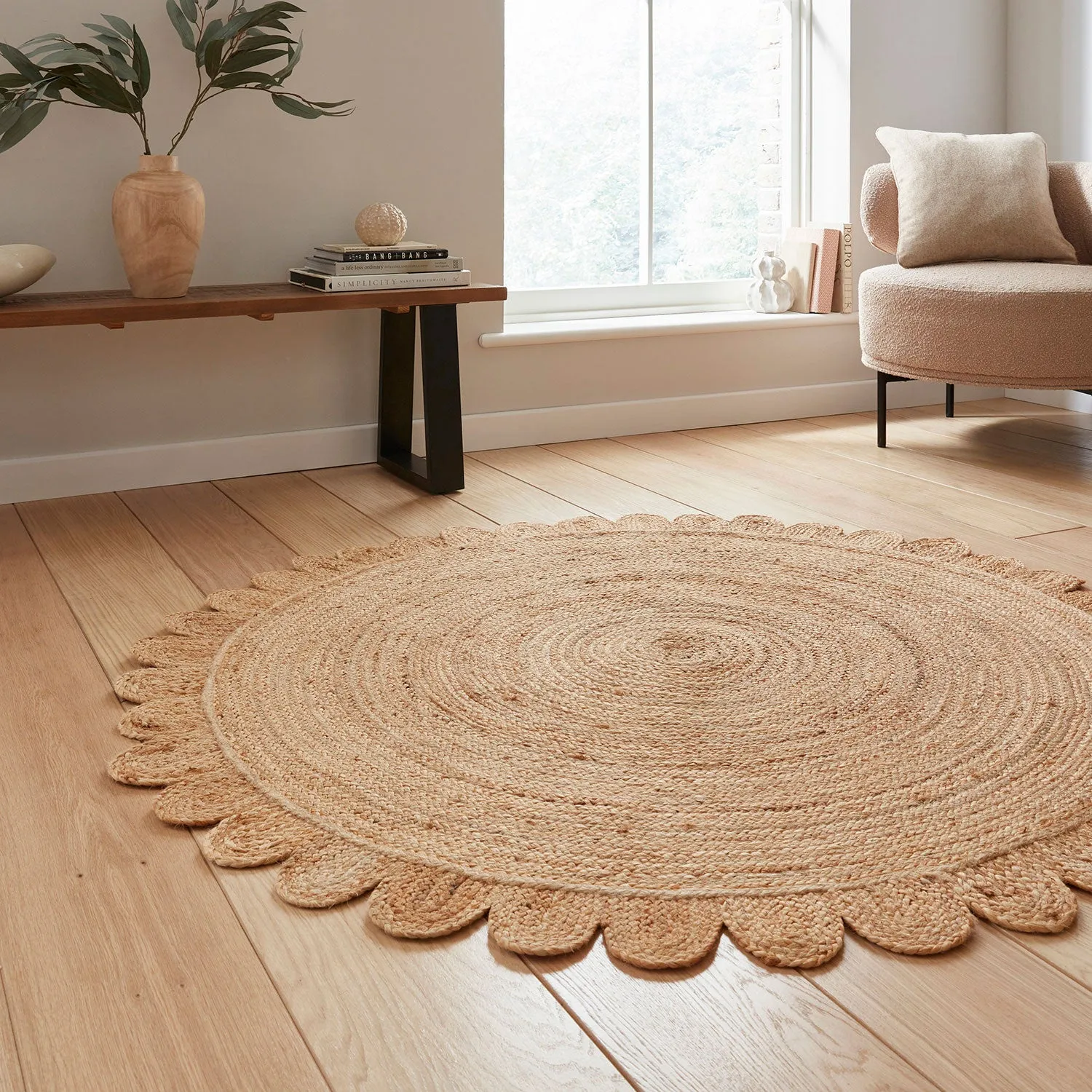 Savannah Jute Scallop Round Rug - Brown, Jute product