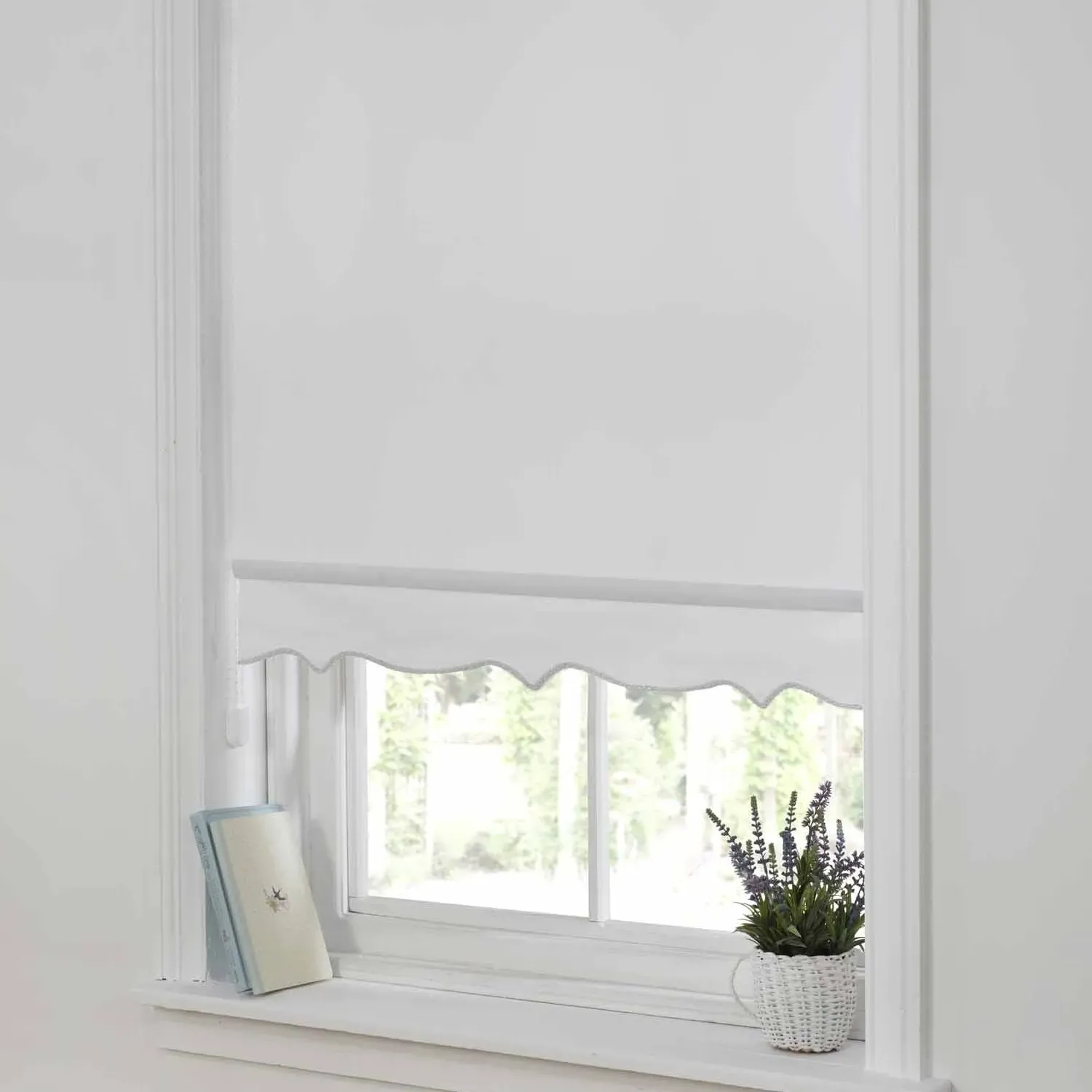 Scalloped Roller Blind - White, Polyester product