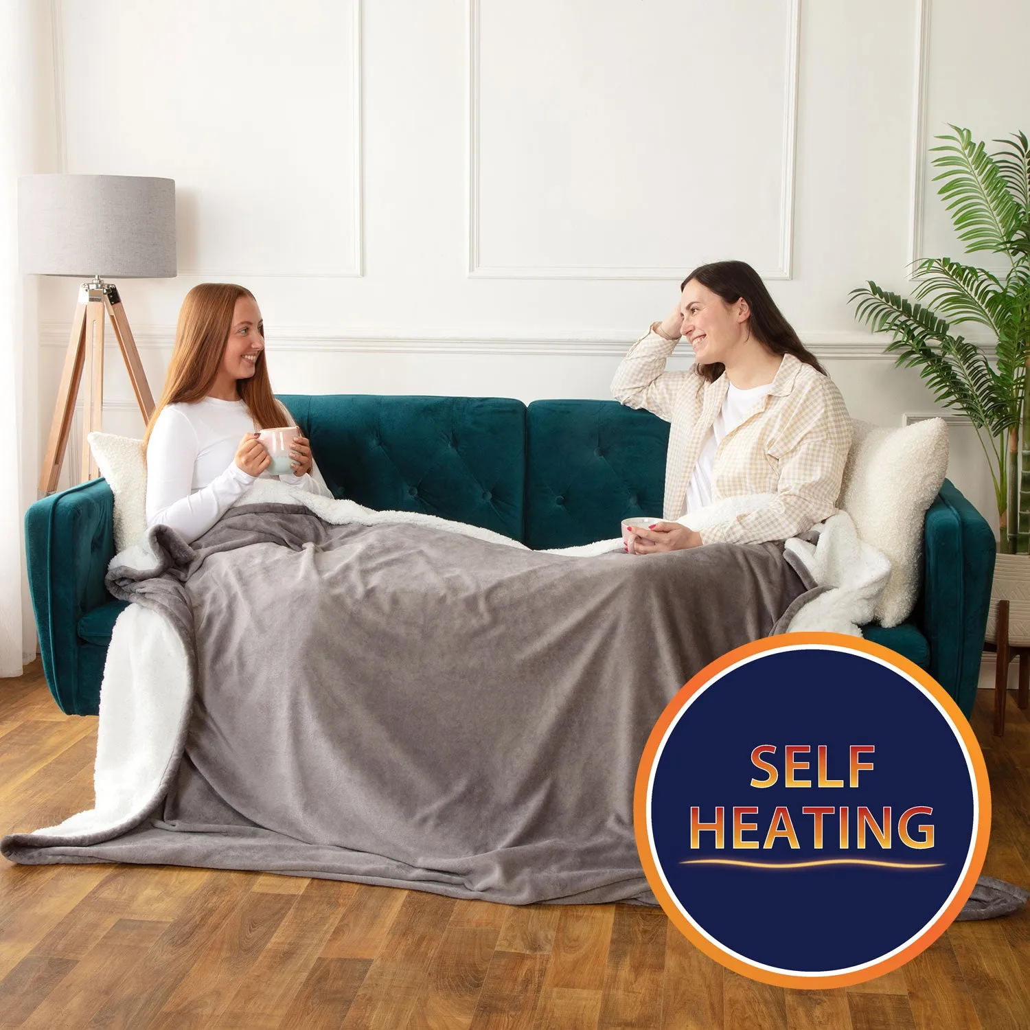 Self-Heating Throw Blanket - Grey, Fleece by Julian Charles