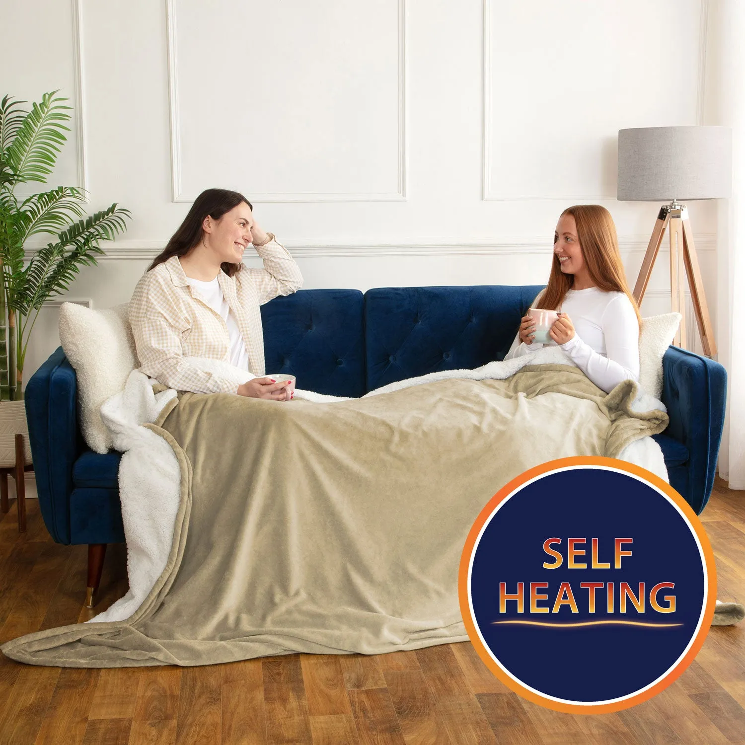 Self-Heating Throw Blanket - Natural, Fleece by Julian Charles