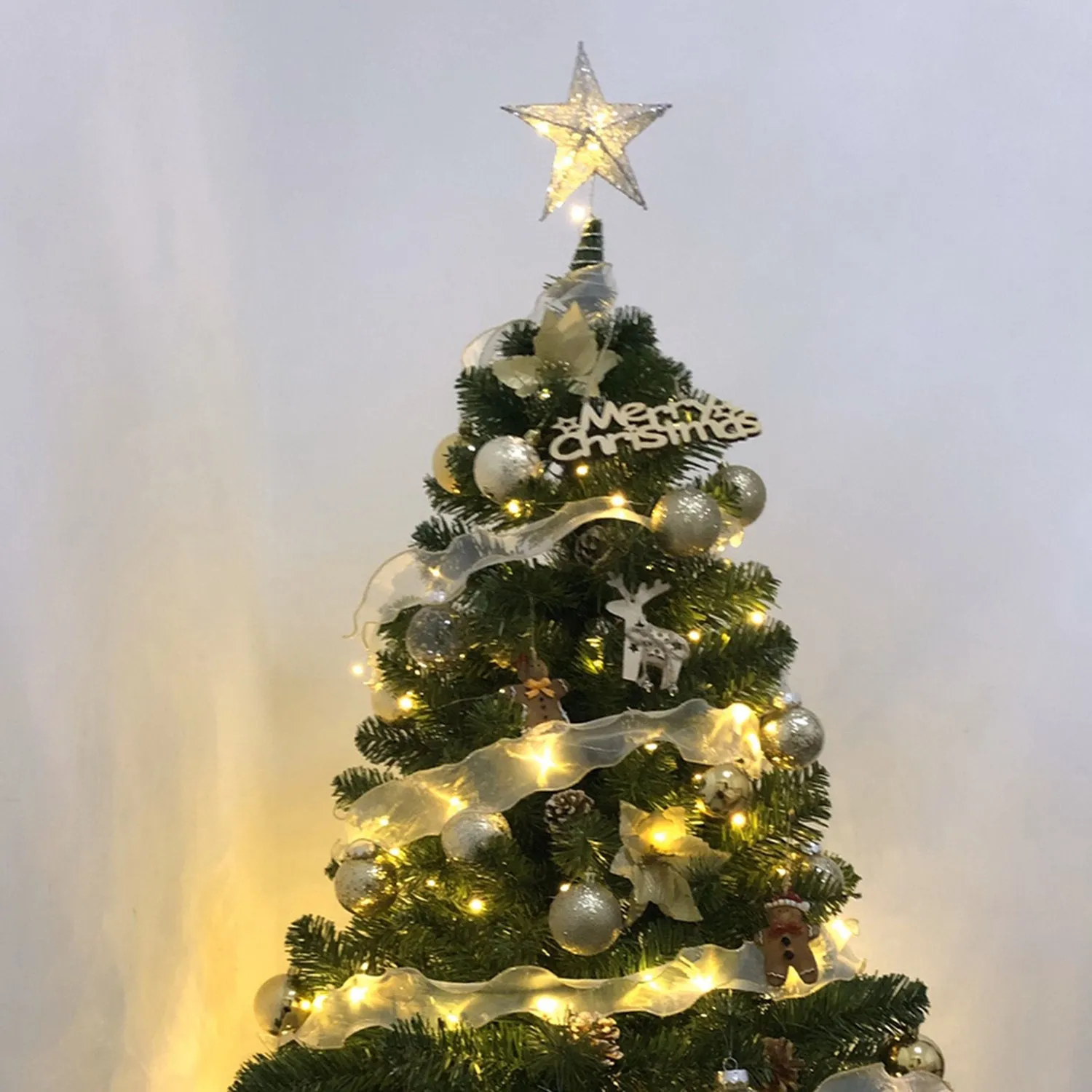 Sequin Star Tree Topper with LED Light - Silver by Julian Charles, alternate view