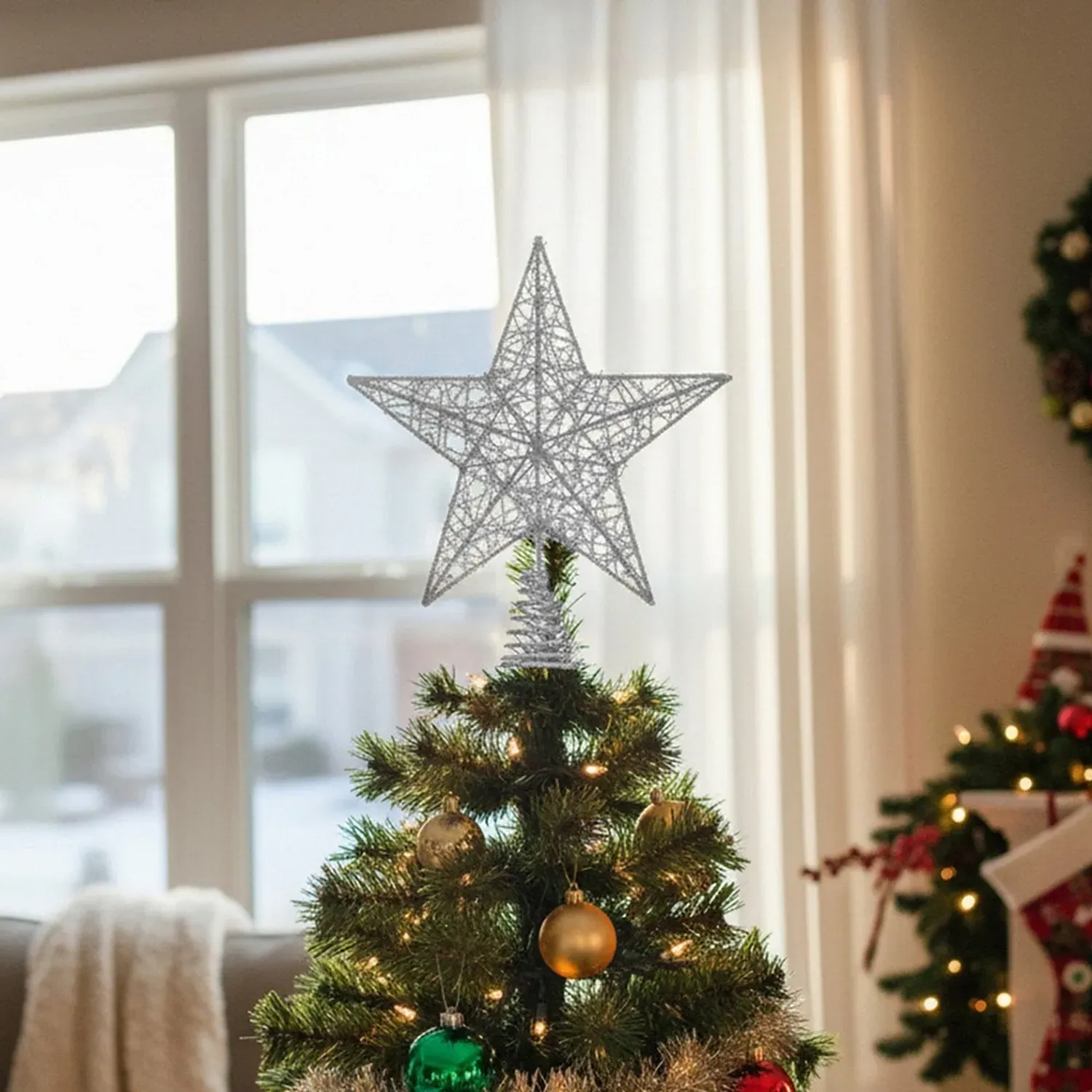 Sequin Star Tree Topper with LED Light - Silver by Julian Charles