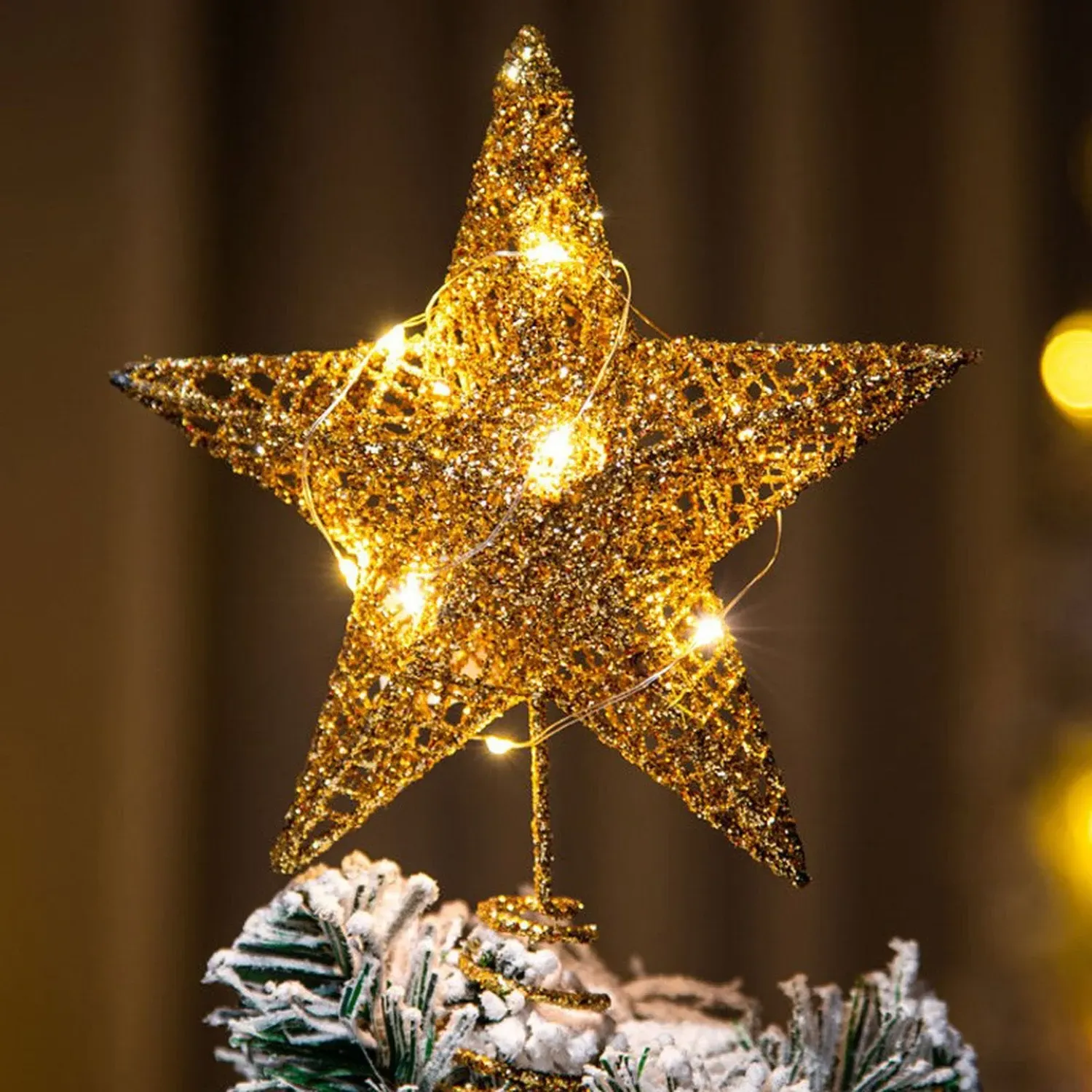 Sequin Star Tree Topper with LED Lights - Gold by Julian Charles