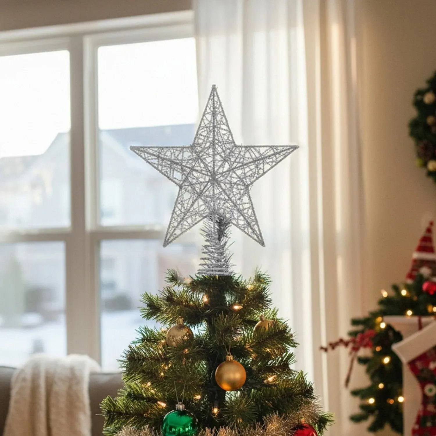 Sequin Star Tree Topper with LED Lights - Silver by Julian Charles, image 2