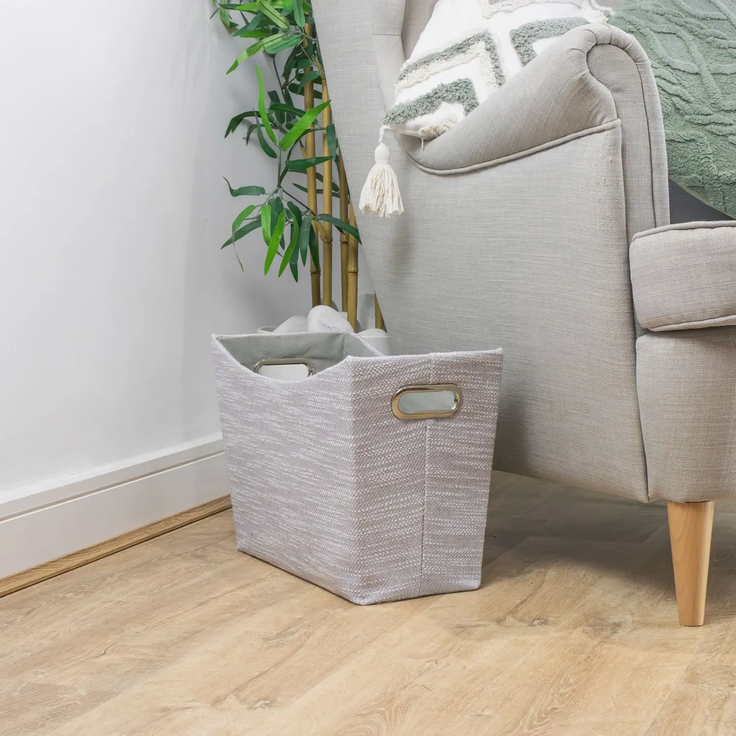 Serena Tapered Magazine Storage Holder - Grey, Woven Fabric alternate view