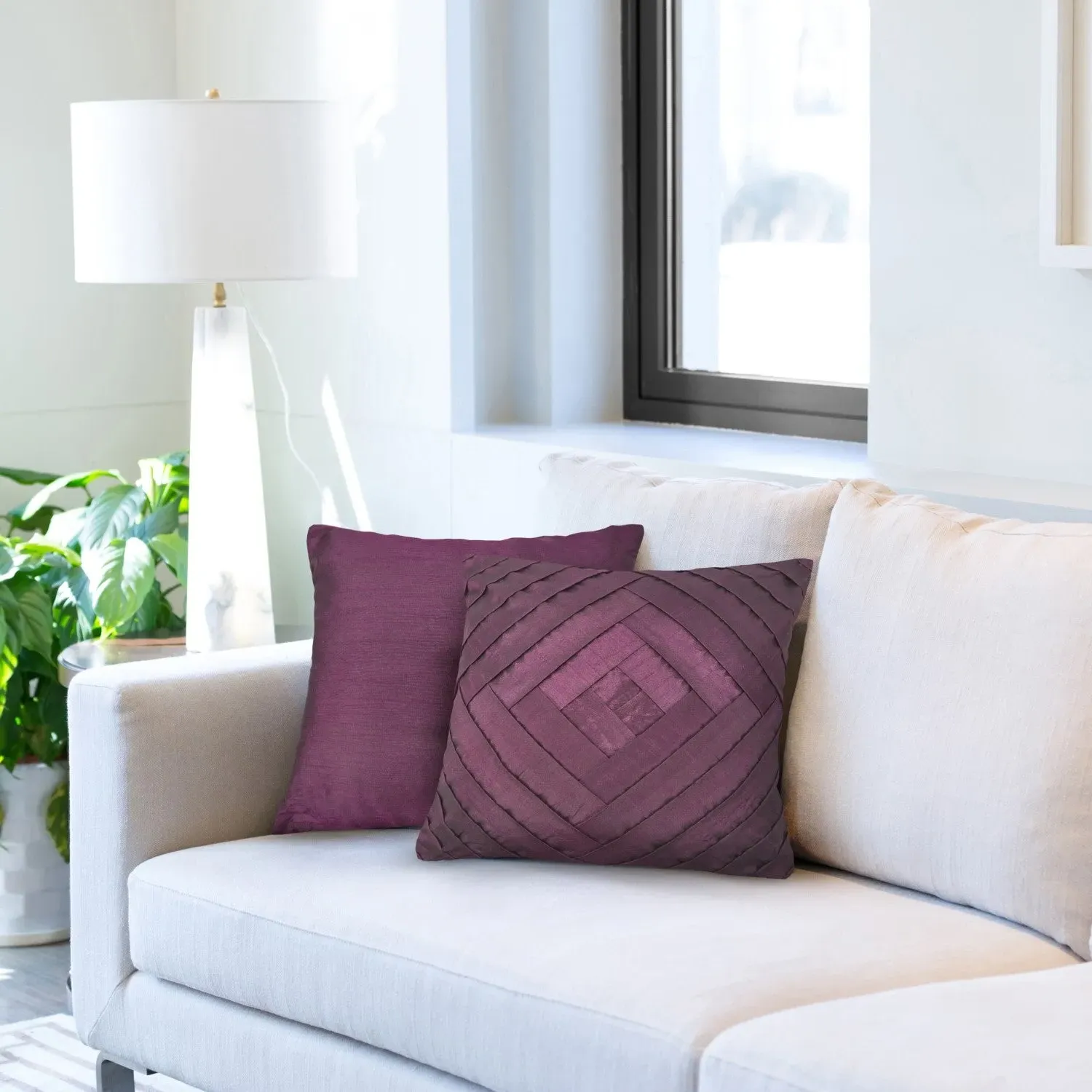 Serenity Pleated Cushion Cover Pair - Purple, Sateen by Julian Charles, alternate view