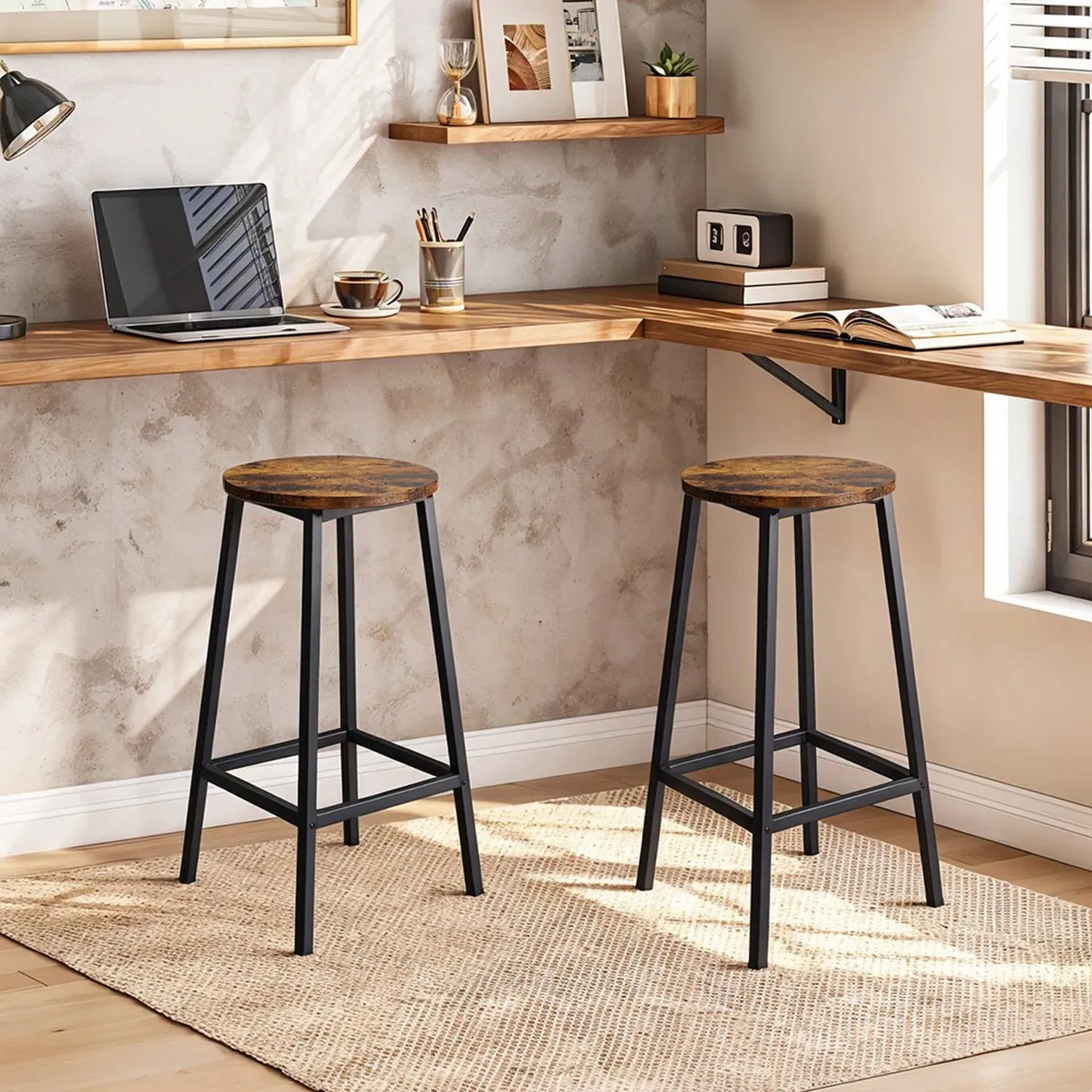 Set of 2 Bar Stools - Brown, Metal by Julian Charles