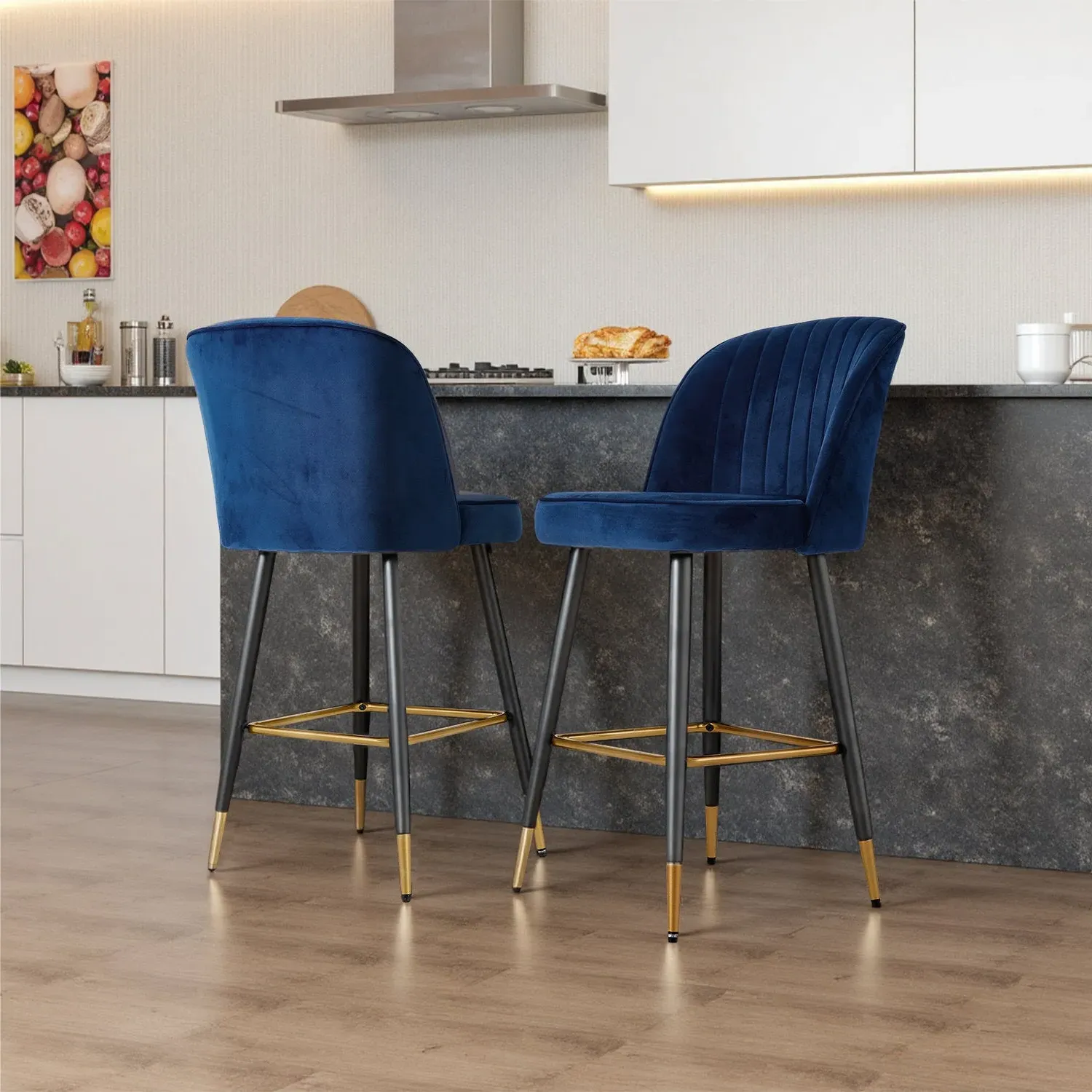 Set of 2 Bar Stools with Footrest - Royal Blue by Julian Charles, image 2