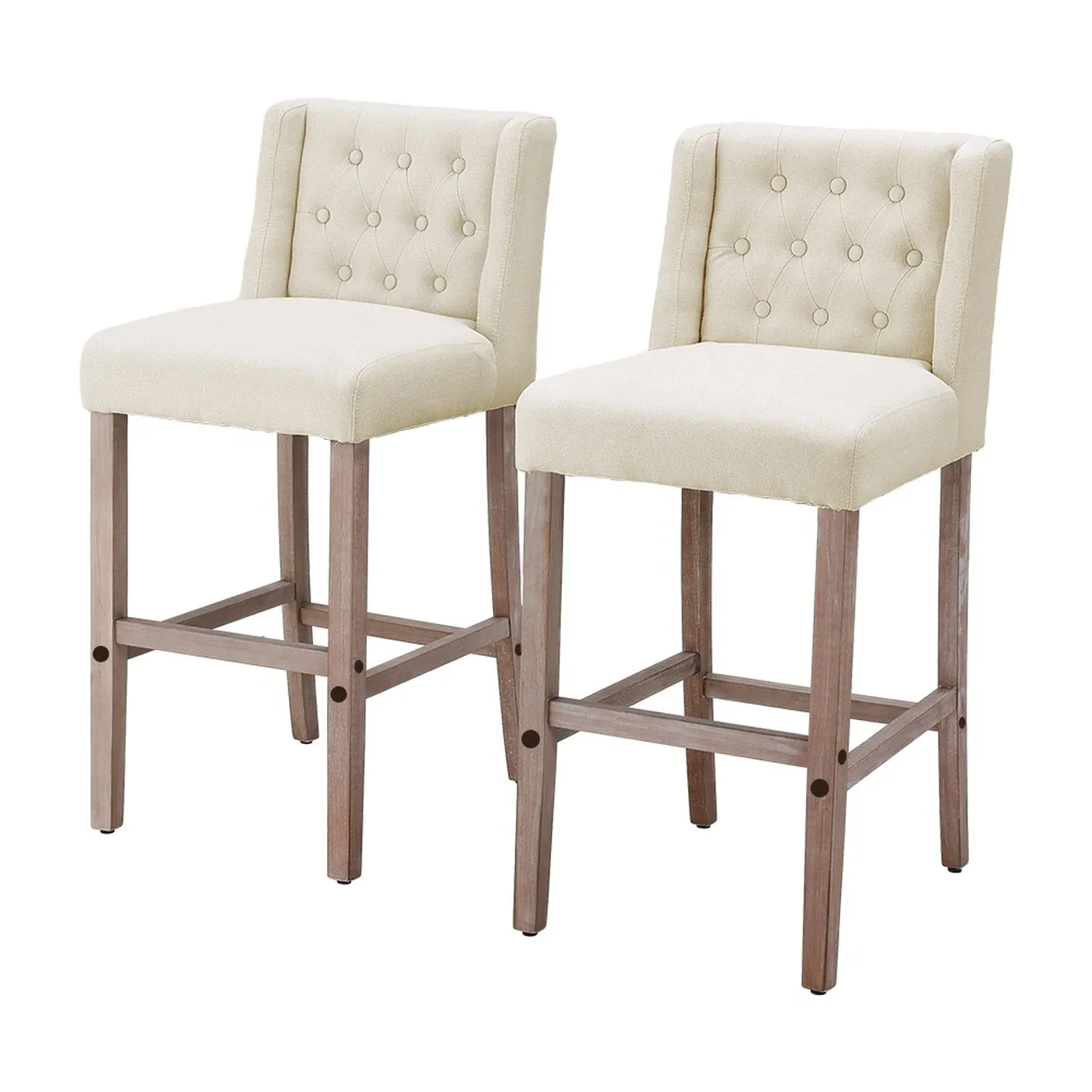 Set of 2 Button Tufted Bar Stools - Beige, Linen by Julian Charles, image 2