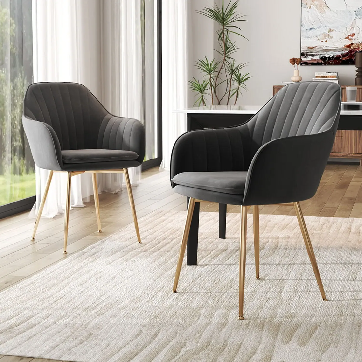 Set of 2 Dining Chairs - Dark Grey, Velvet by Julian Charles, image 2