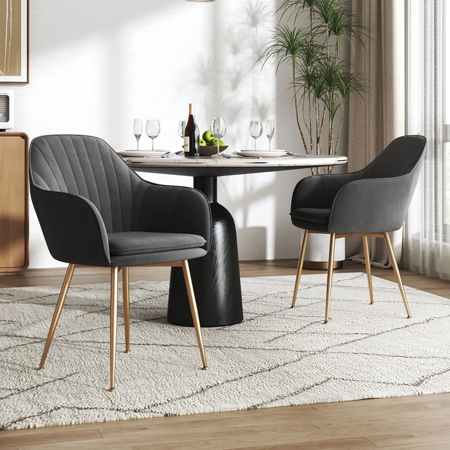 Set of 2 Dining Chairs - Dark Grey, Velvet by Julian Charles