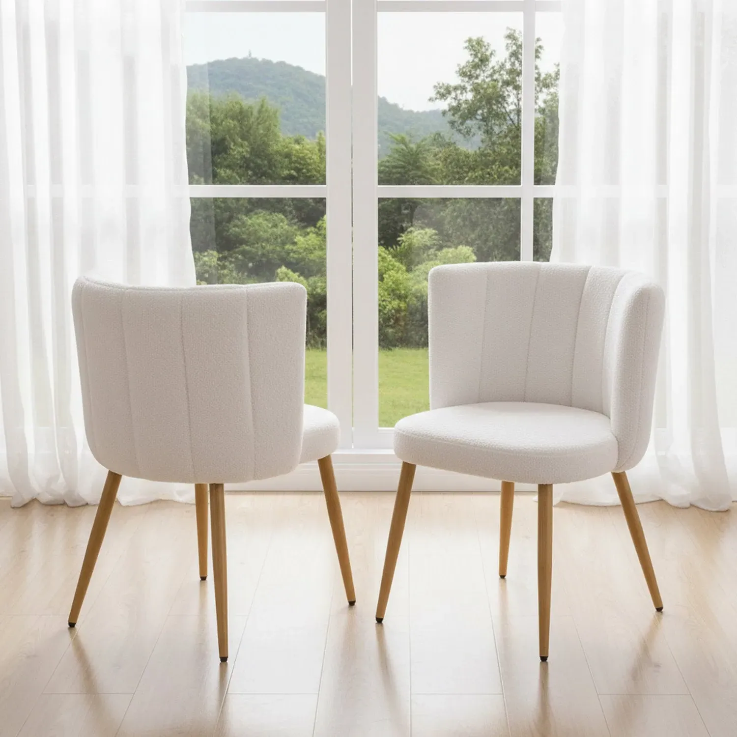 Set of 2 Dining Chairs - White, Teddy Fleece by Julian Charles