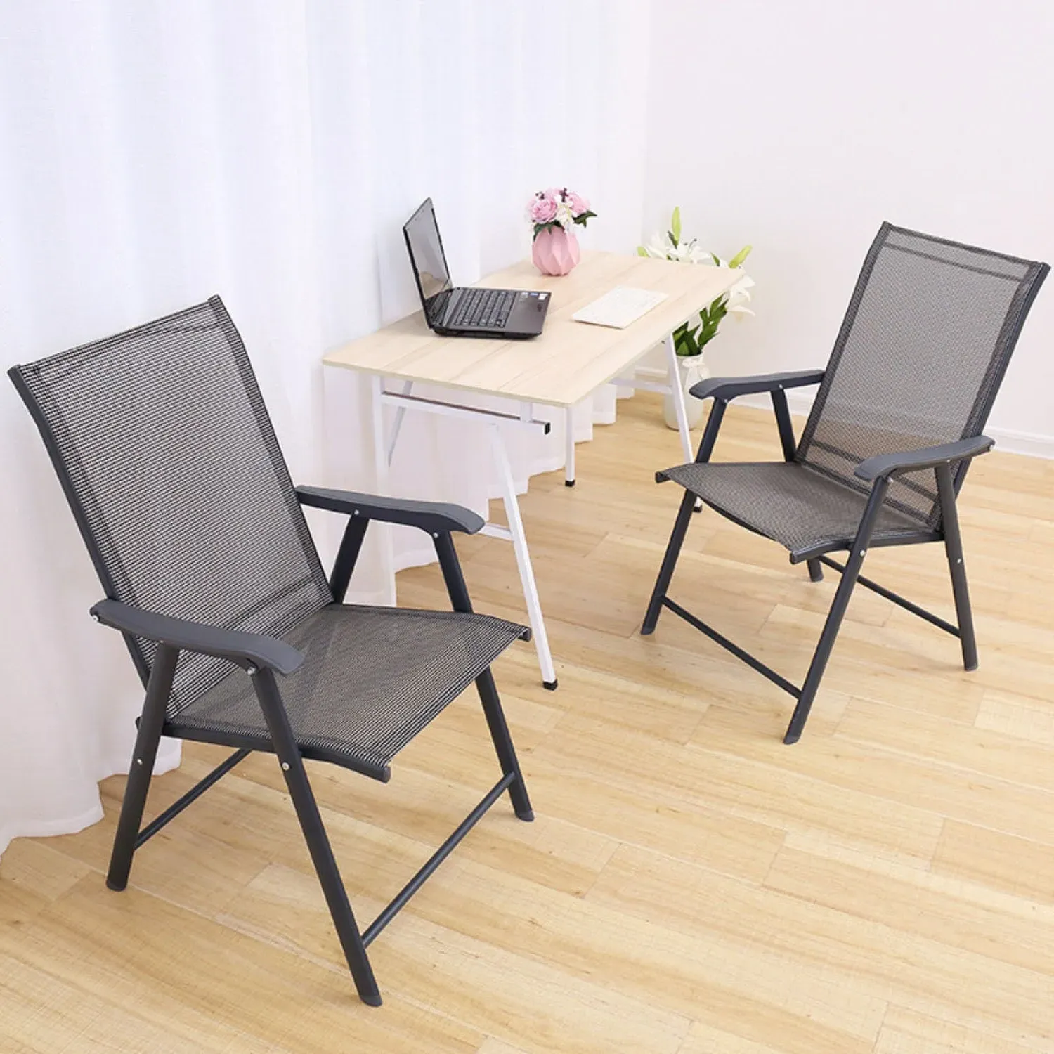 Set of 2 Foldable Chair - Black, Fabric product