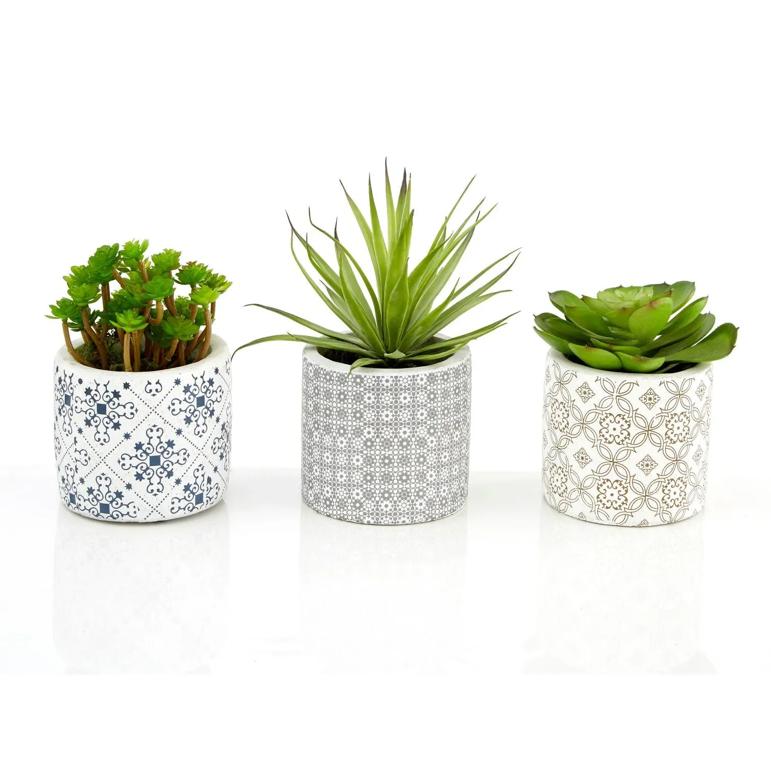 Set of 3 Artificial Succulents - Green, Ceramic