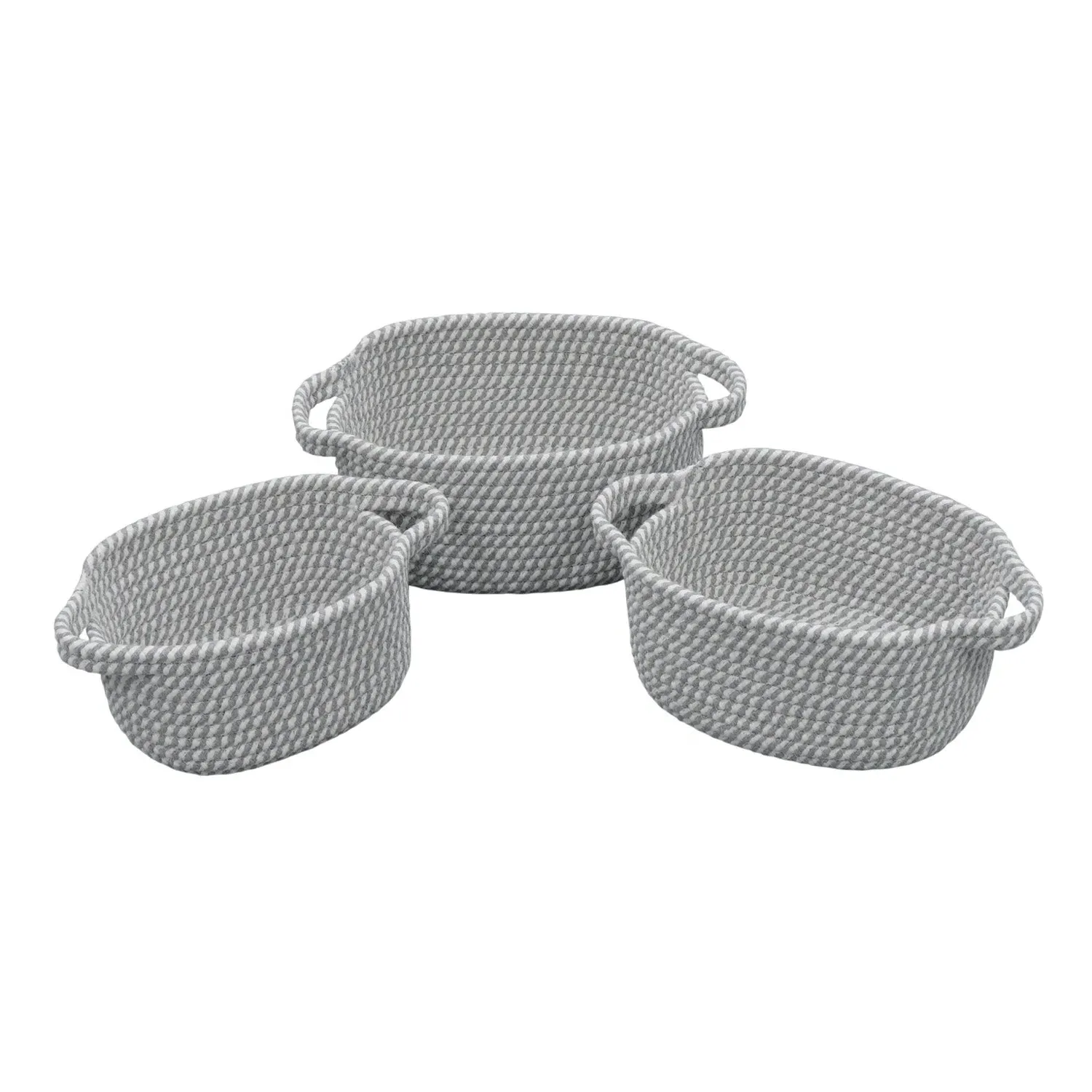 Set of 3 Oval Storage Baskets - Grey, Cotton Rope