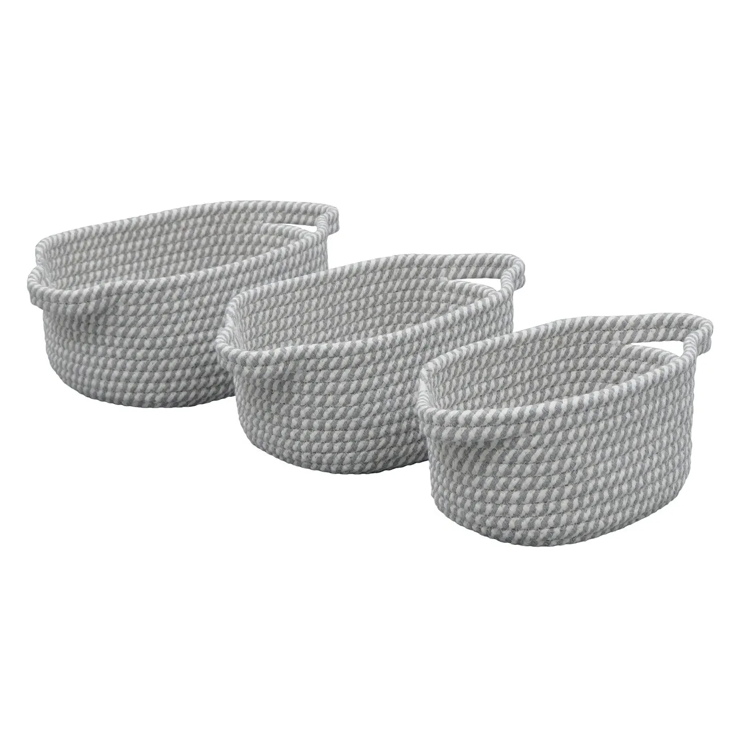 Set of 3 Oval Storage Baskets - Grey, Cotton Rope image