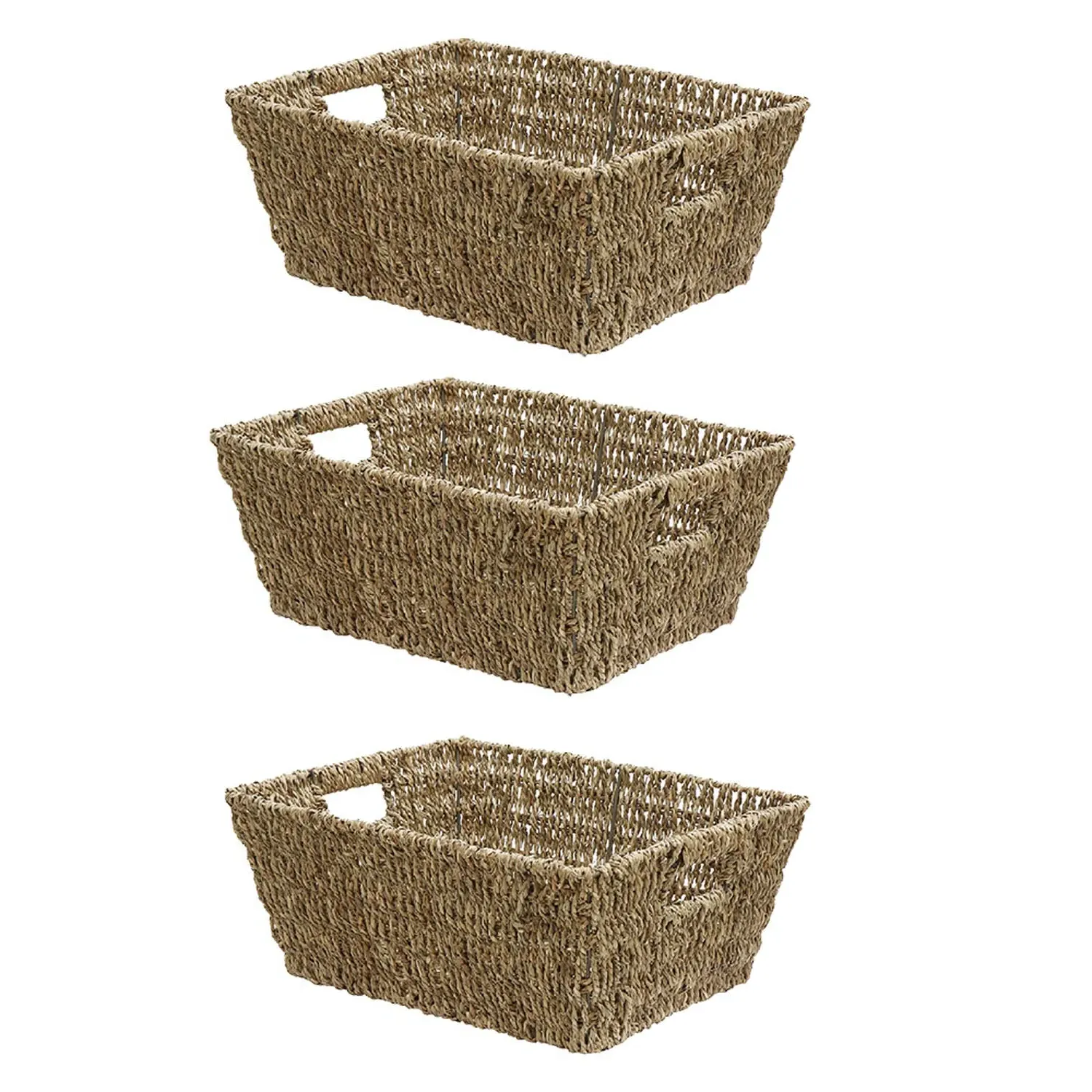 Set of 3 Rectangular Seagrass Storage Baskets - Brown product