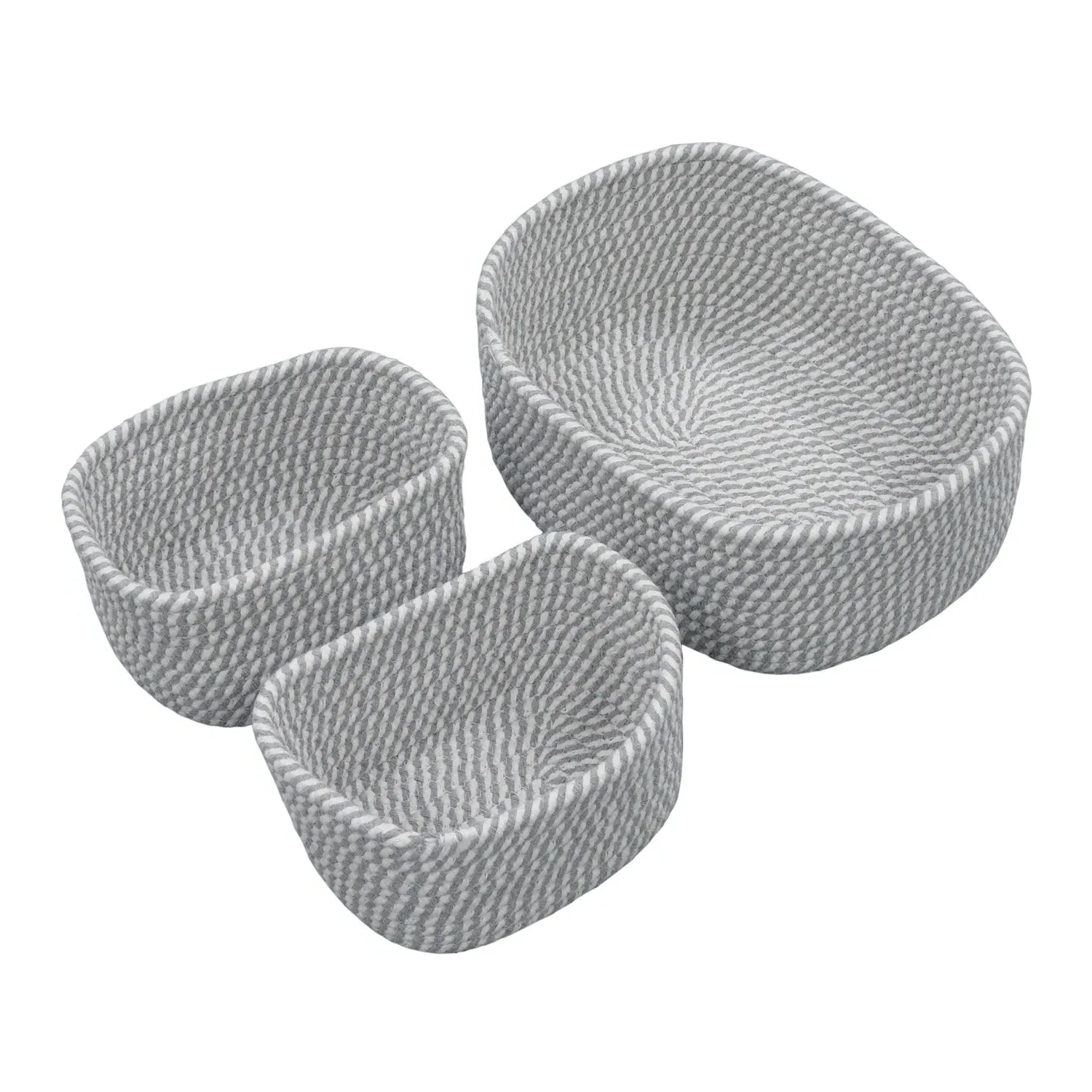 Set of 3 Rectangular Storage Baskets - Grey, Cotton