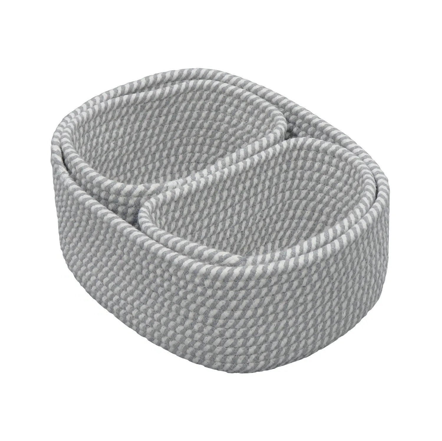 Set of 3 Rectangular Storage Baskets - Grey, Cotton