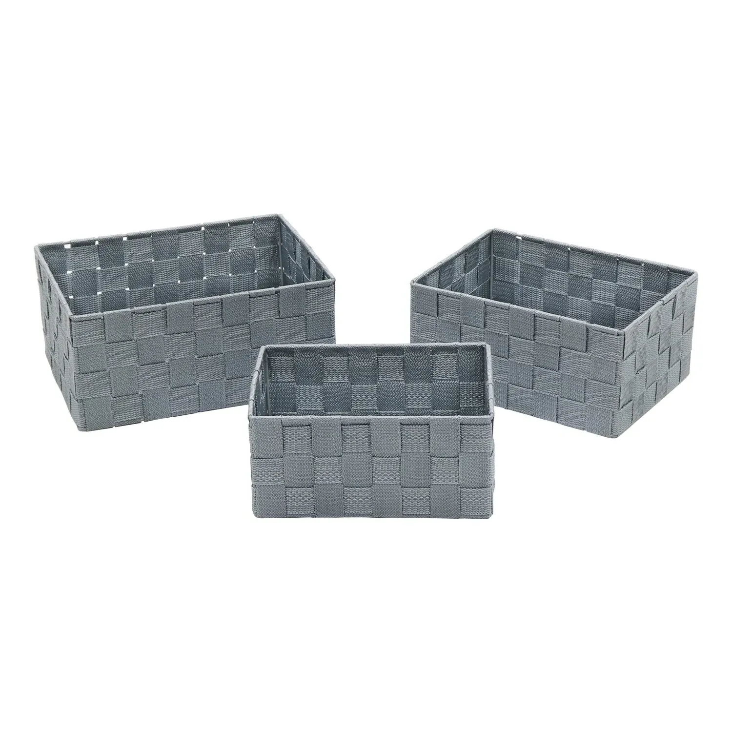 Set of 3 Rectangular Storage Baskets - Grey, Nylon