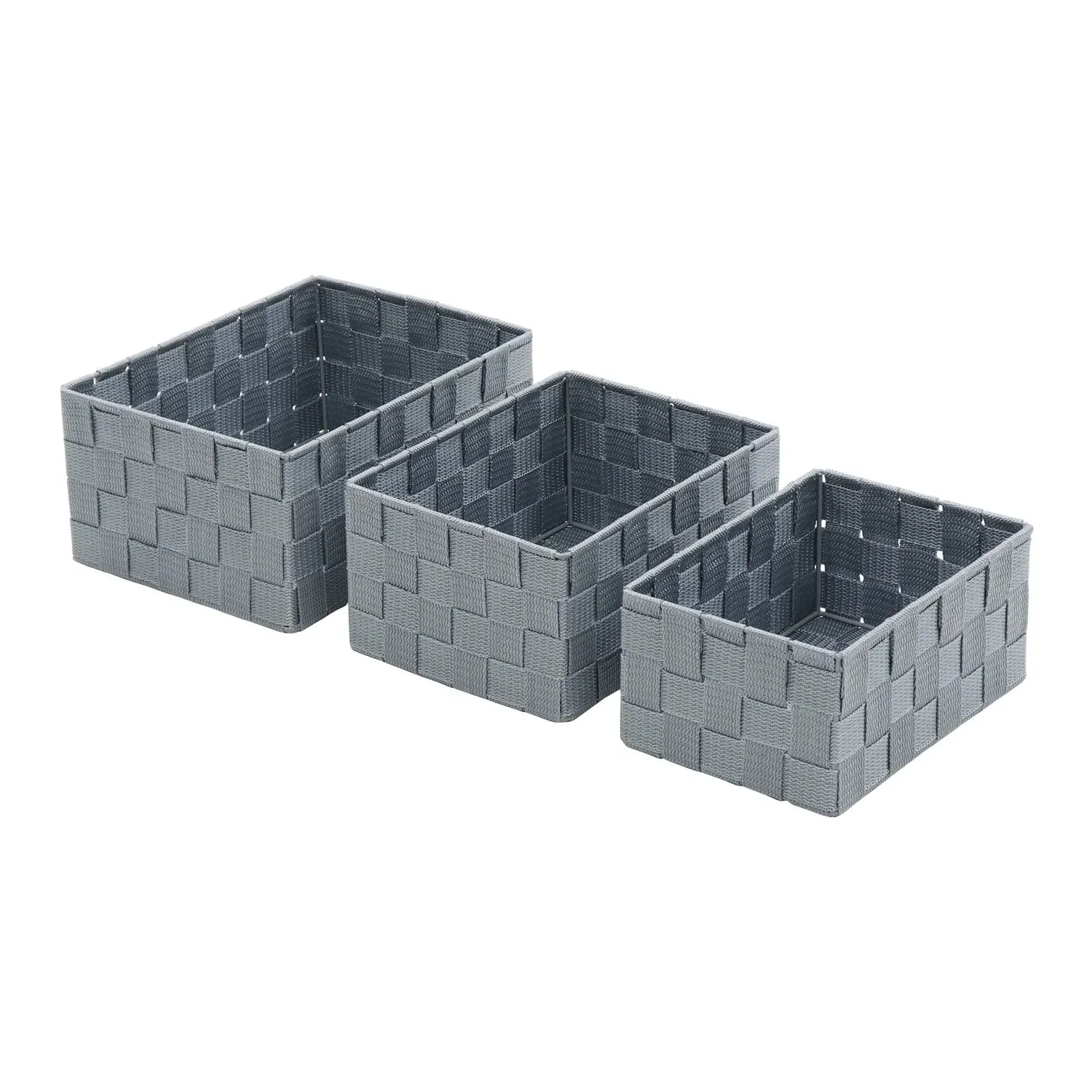 Set of 3 Rectangular Storage Baskets - Grey, Nylon image