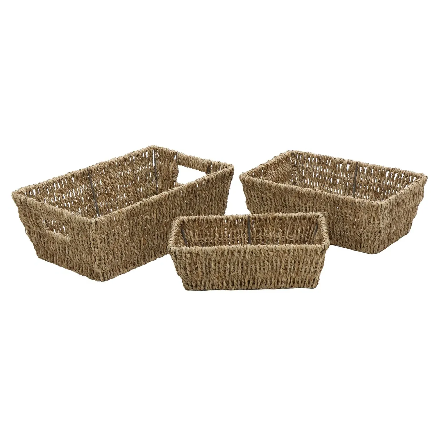 Set of 3 Rectangular Tapered Storage Baskets - Natural, Seagrass product
