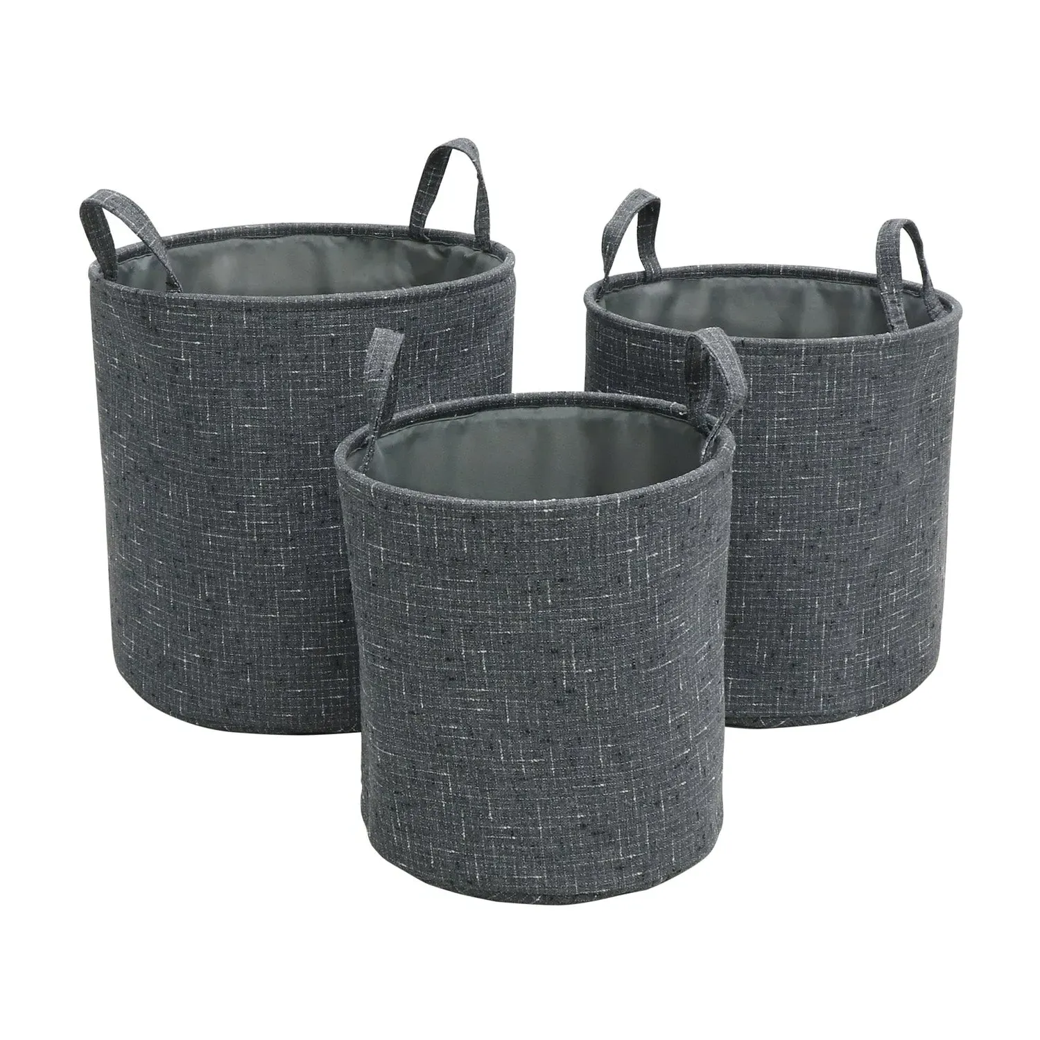 Set of 3 Round Storage Baskets - Grey, Fabric