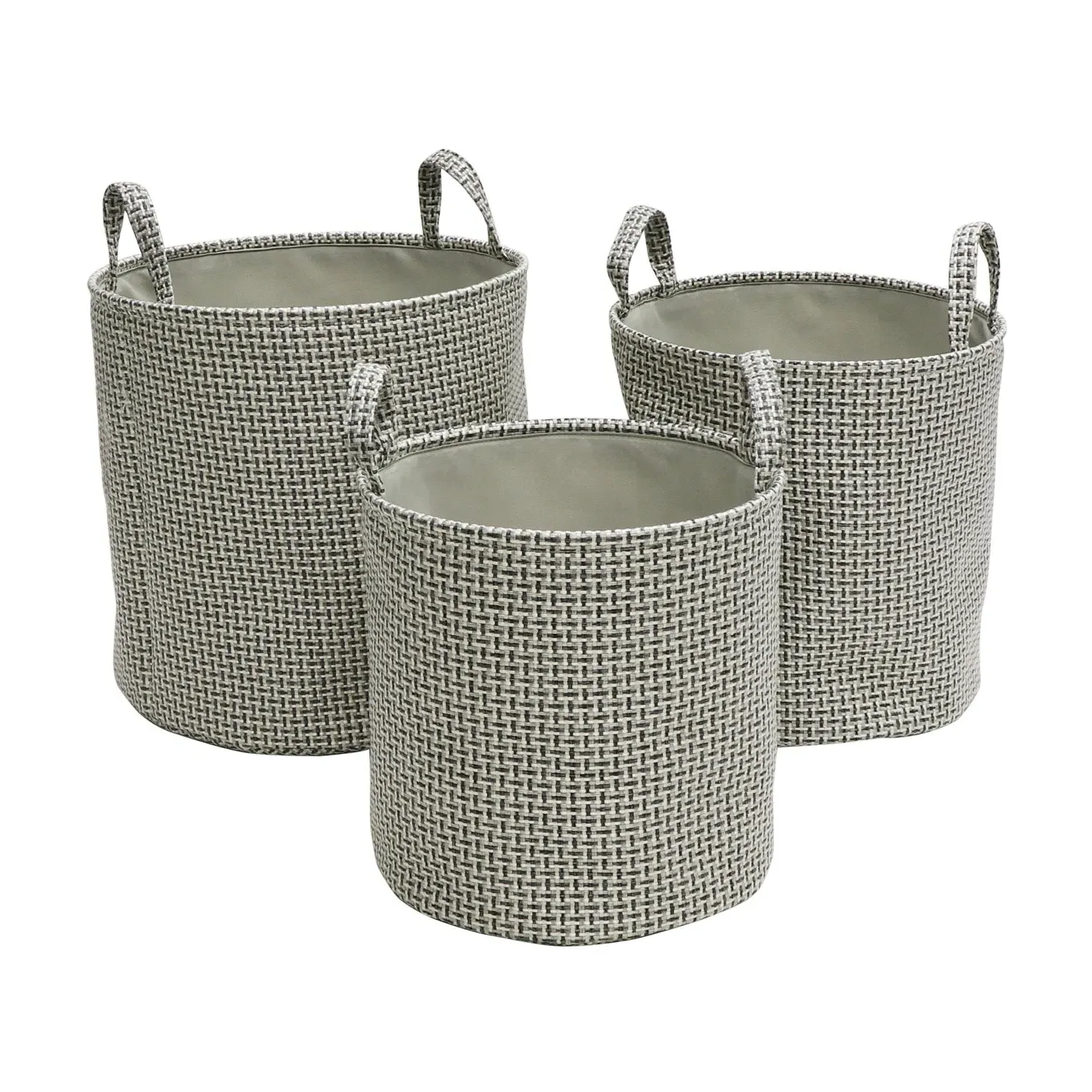 Set of 3 Round Storage Baskets - Grey, Fabric