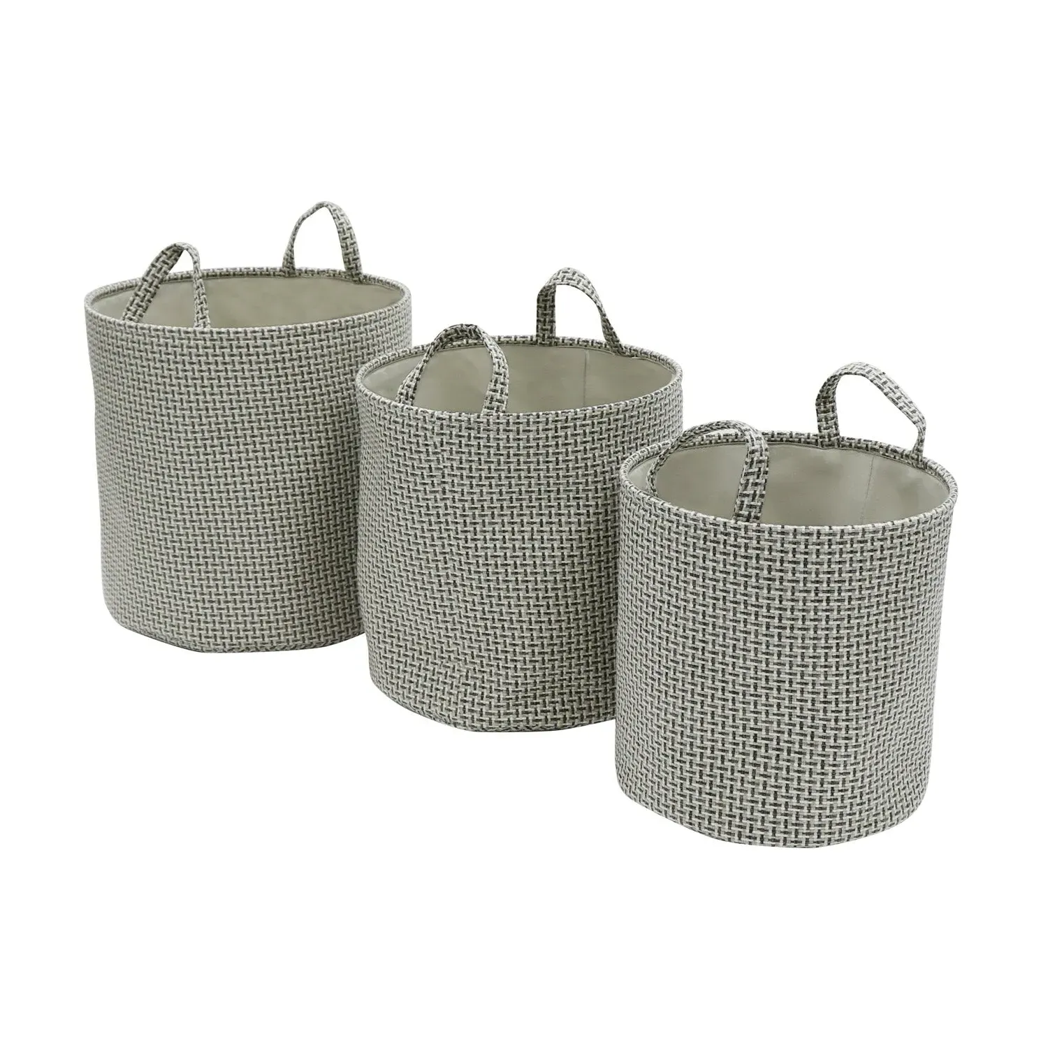 Set of 3 Round Storage Baskets - Grey, Fabric image