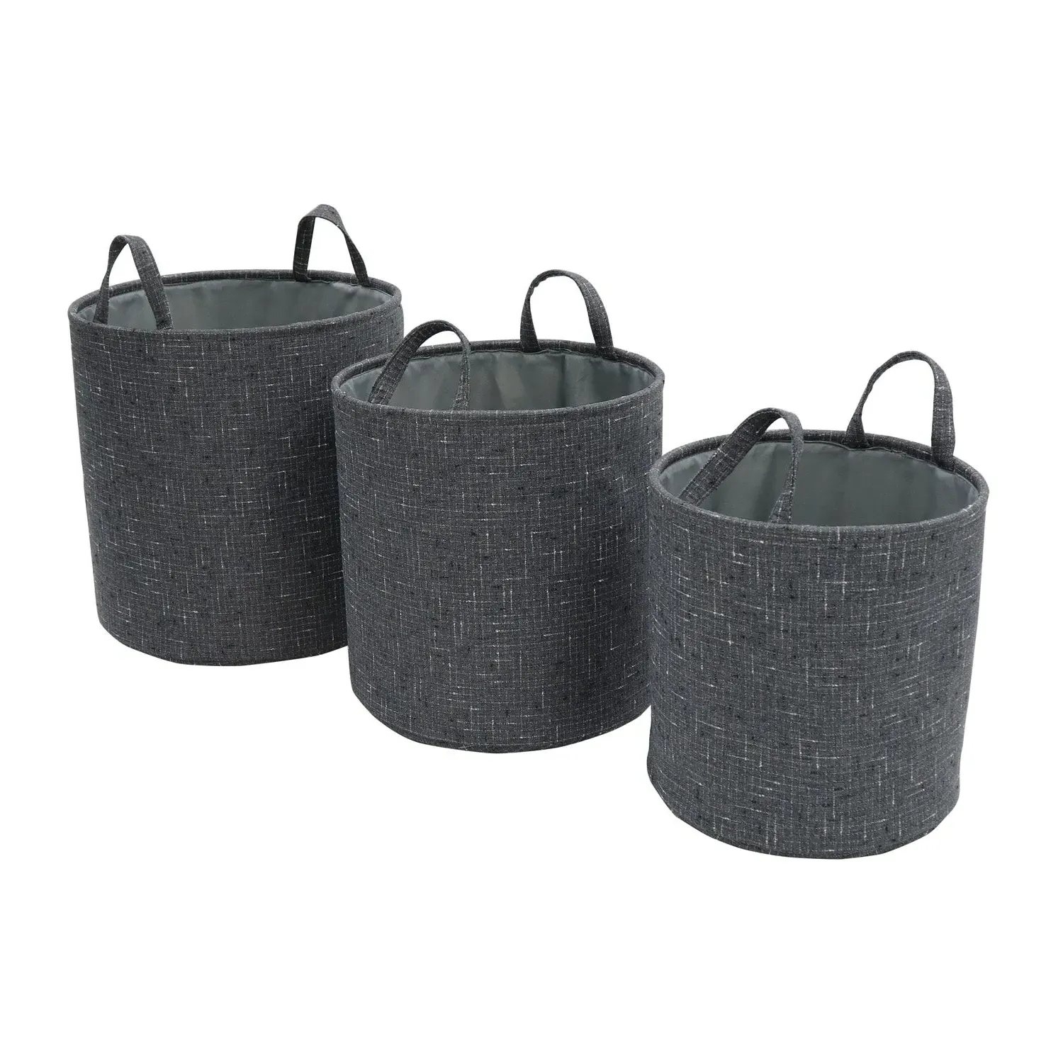 Set of 3 Round Storage Baskets - Grey, Fabric image
