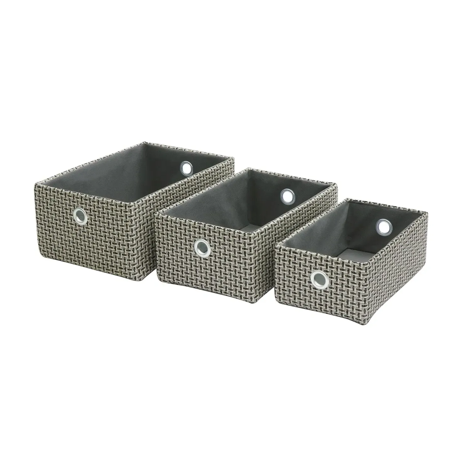 Set of 3 Storage Baskets - Grey, Fabric