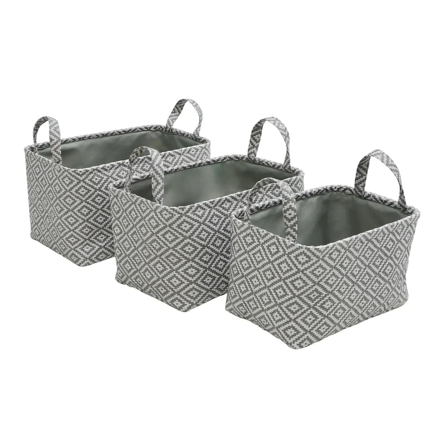 Set of 3 Storage Baskets with Handles - Grey, Paper