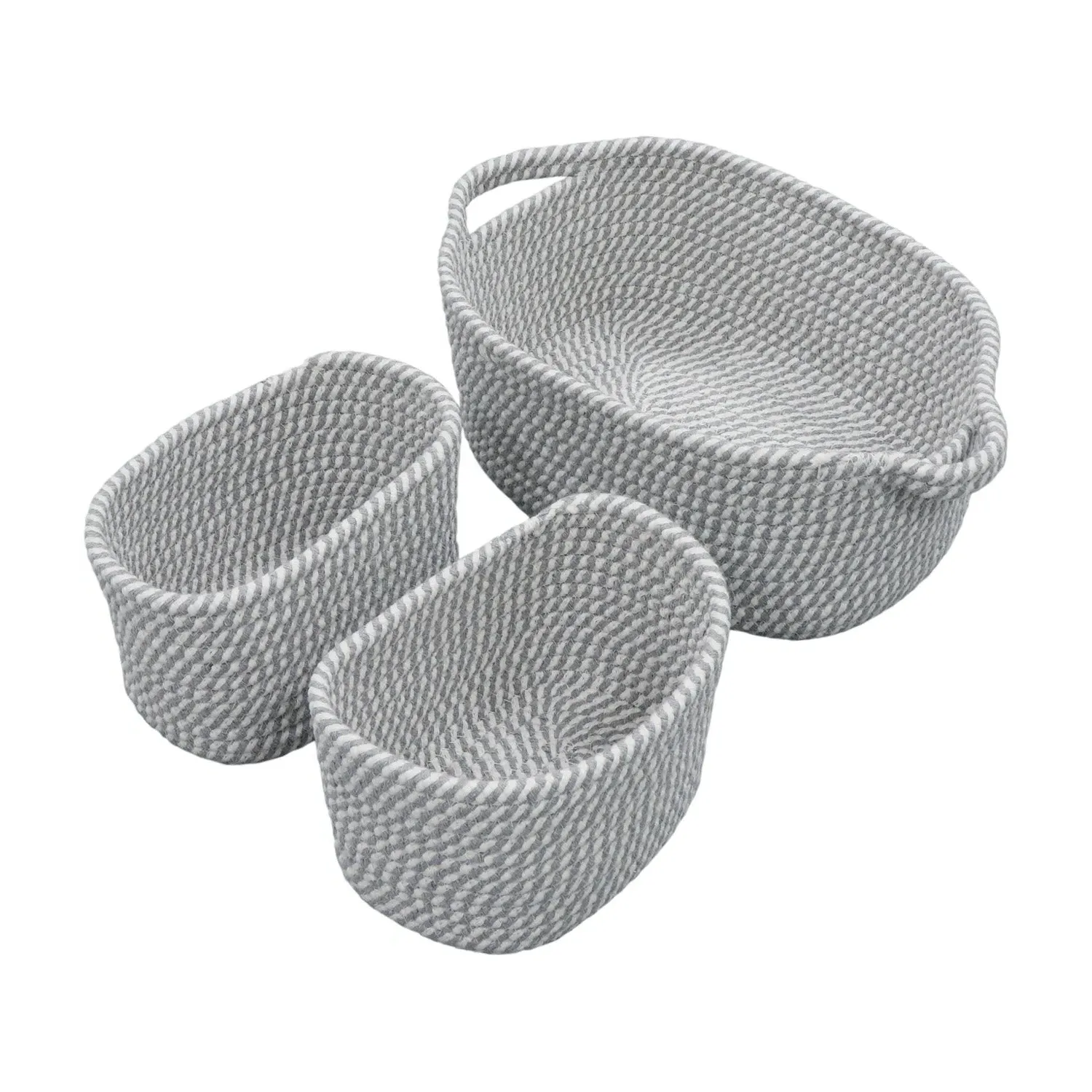 Set of 3 Storage Baskets with Handles - Grey, Rope