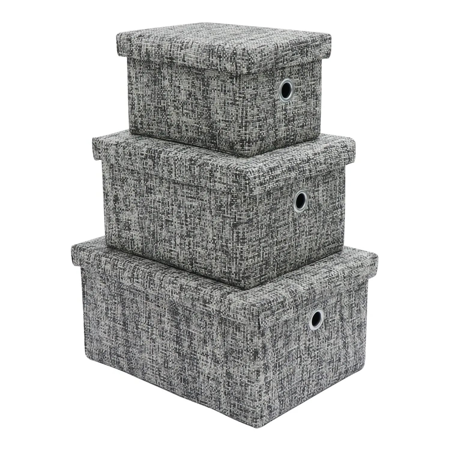 Set of 3 Storage Boxes with Lids - Grey, Paper