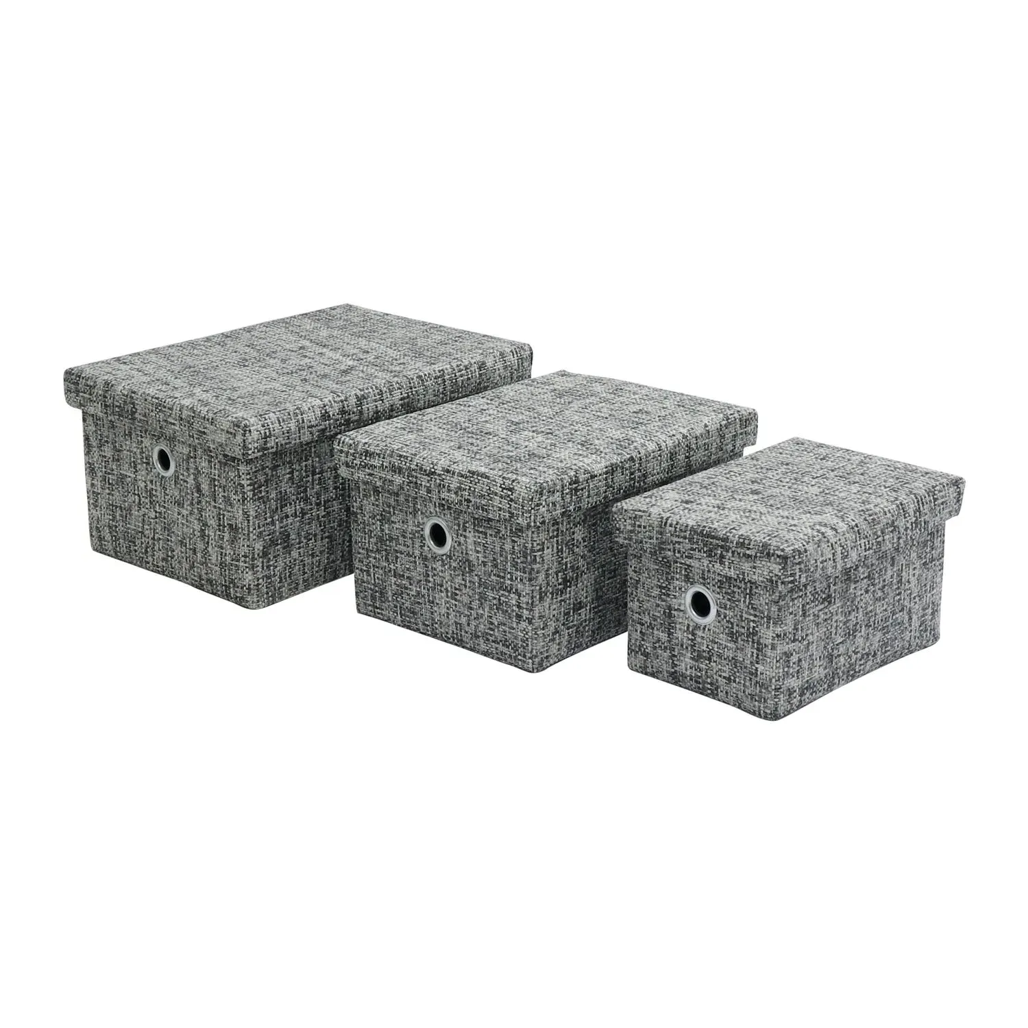 Set of 3 Storage Boxes with Lids - Grey, Paper