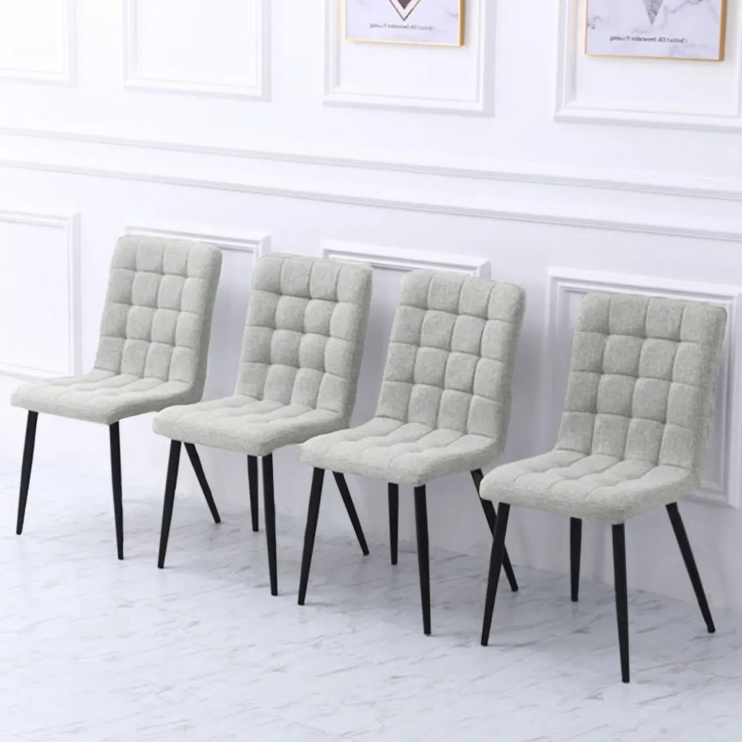 Set of 4 Armless Dining Chairs - White, Linen Velvet product