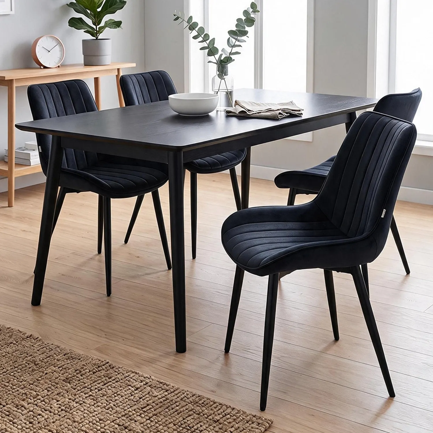 Set of 4 Quilted Dining Chairs - Black, Velvet by Julian Charles, image 2