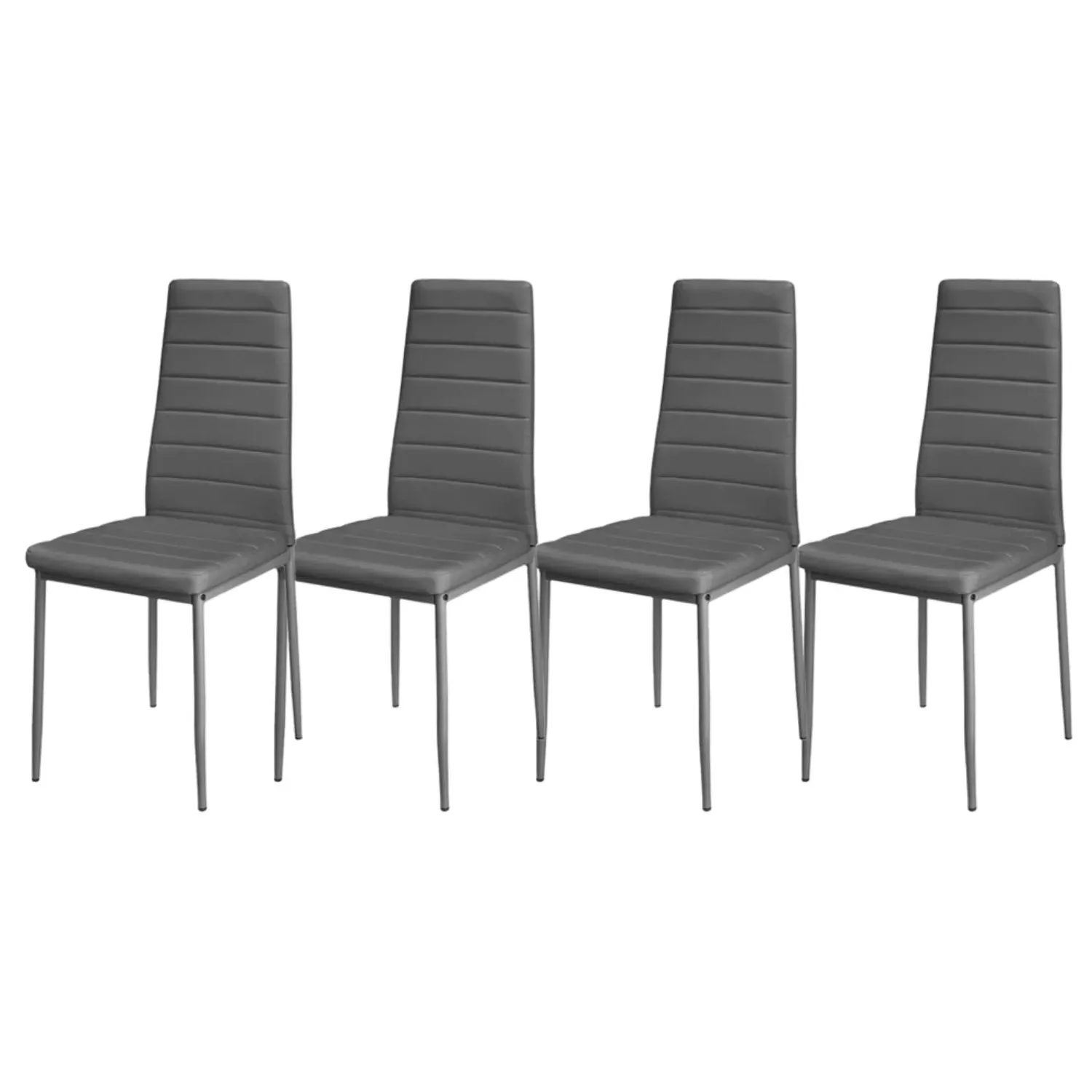 Set of 4 Quilted Dining Chairs - Grey, Faux Leather product