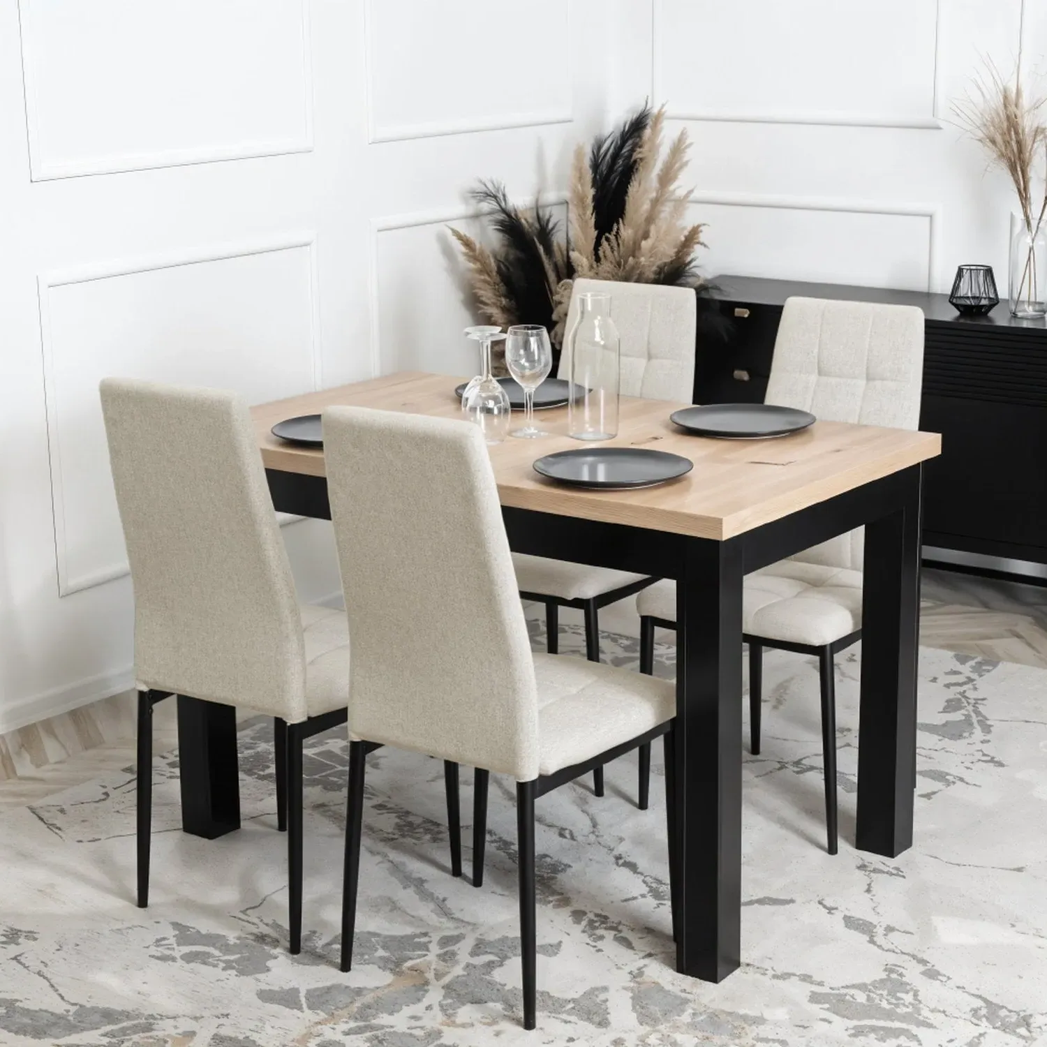 Set of 4 Quilted Dining Chairs - Natural, Linen by Julian Charles